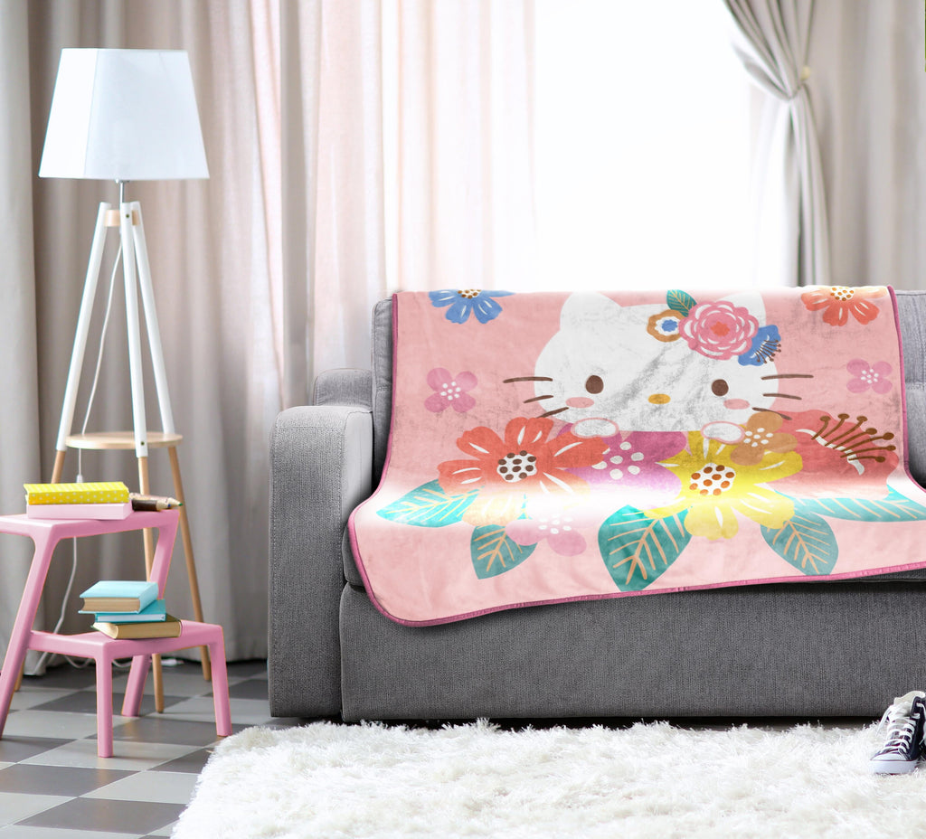 Reversible Sherpa Floral Grace 46 x 60 Coral Fleece Kids Throw Blanket - Soft Bedding Accessories - Luxury Knitted Decorative Throw Blanket with Fringes Detail