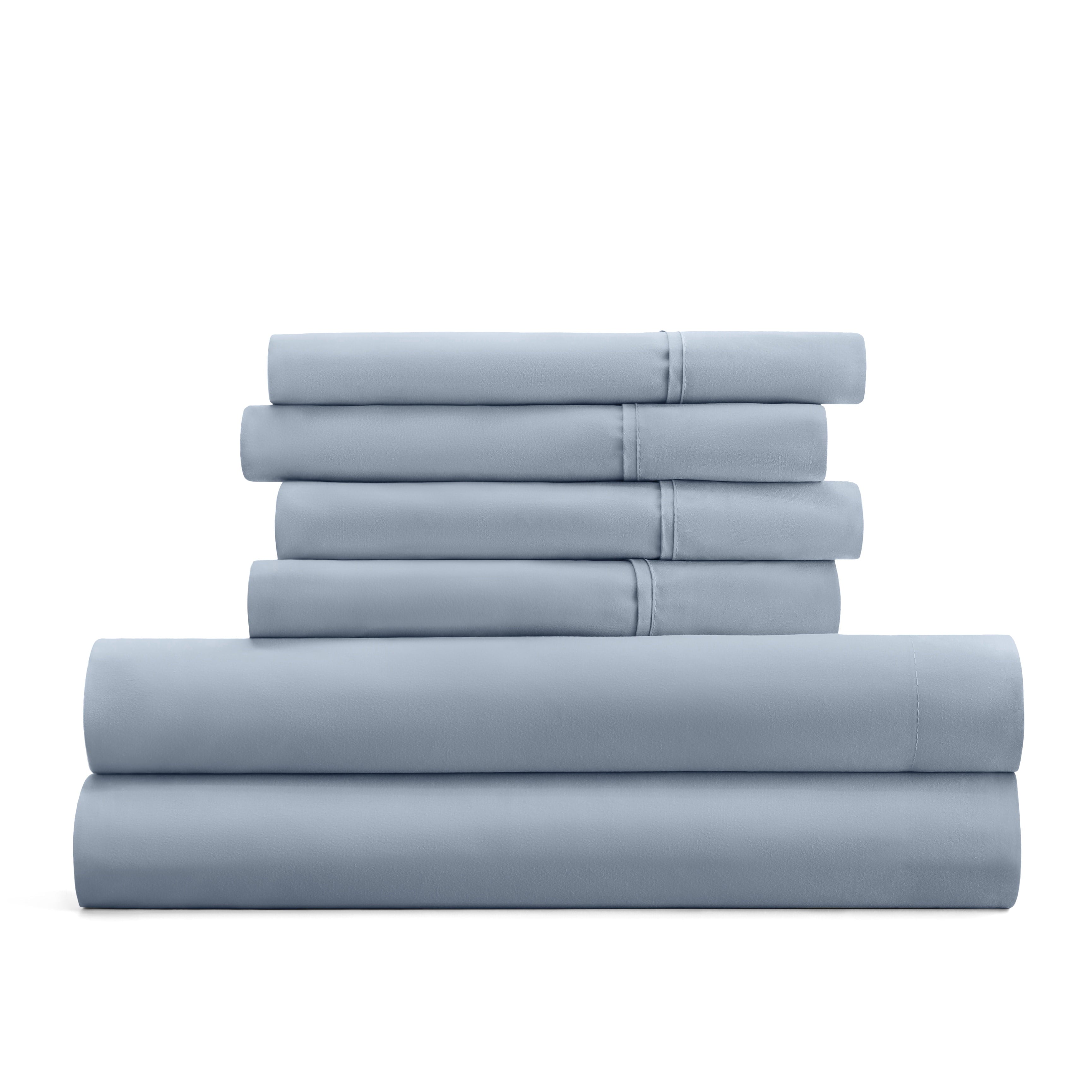 Wrinkle-Resistant Queen, Light Blue Solid Microfiber 6 Piece Bed Sheet Set - Premium Ultra-Soft Pillowcase Pair for Sleeping Detail