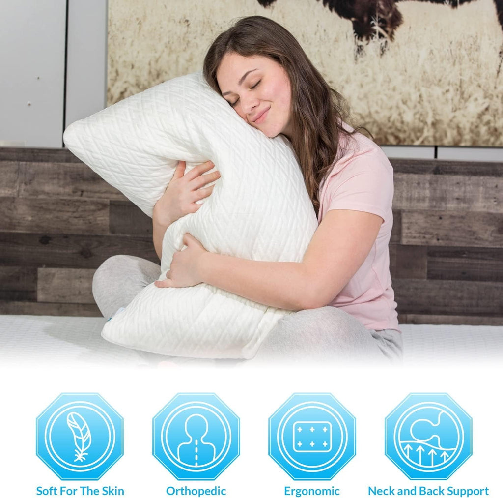Ergonomic Memory Foam King Size Bamboo Pillow, Memory Foam Bed Pillows with Washable Pillowcases, King (1 Pack) - Ergonomic Memory Foam Pillow for Neck Pain Support Detail