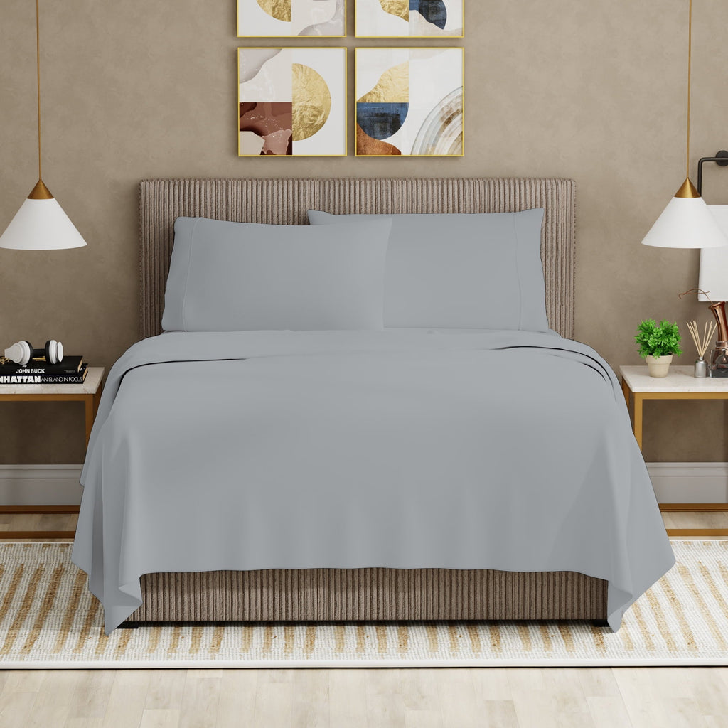 Cooling Sateen Soft Finish Microfiber Percale Queen Bed Sheet Set – 4-Piece Lightweight, Wrinkle-Resistant, Quick-Dry, Light Gray - Cooling Hotel Quality Bedding Sheets and Pillowcases Detail