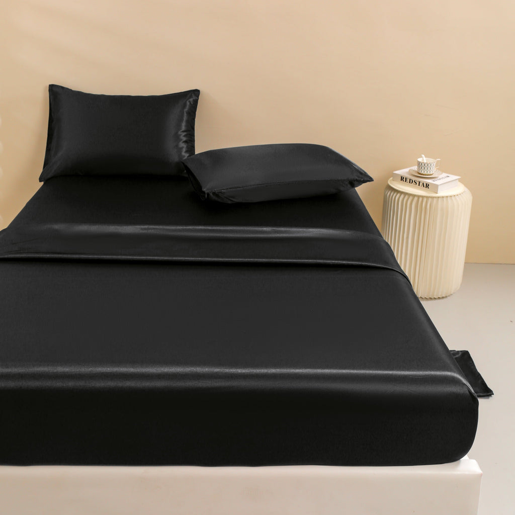 Breathable Luxury 4Pcs Black Satin Sheets Queen Set Silk Sheets 13" Deep Pocket Ultra Soft silky Bed Sheet Set - Premium Ultra-Soft Pillowcase Pair for Sleeping Detail