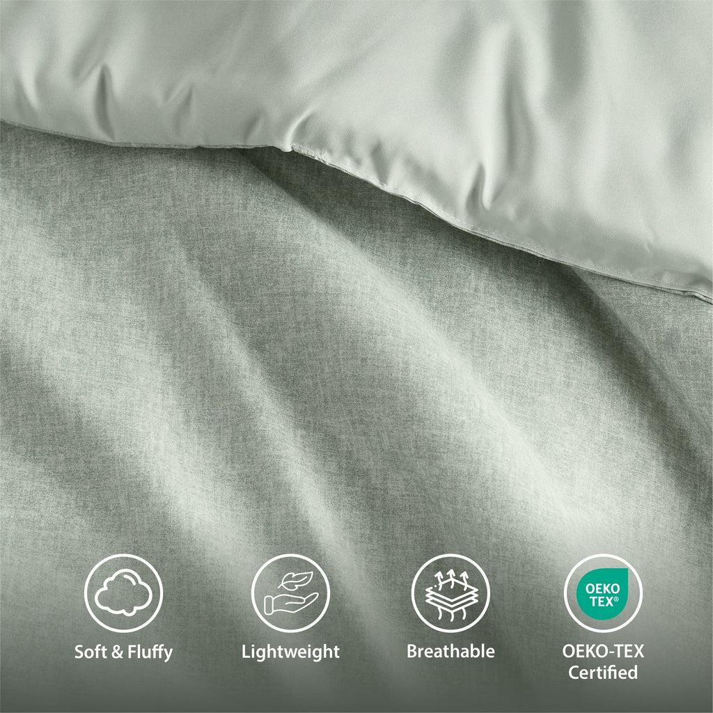 All-Season Full/Queen Comforter Sets, Reversible 3 Piece Extra Soft Bedding Set, Chambray Print Sage Green Comforter Bed Set wit... - Luxurious Quilted Duvet Cover Set Detail