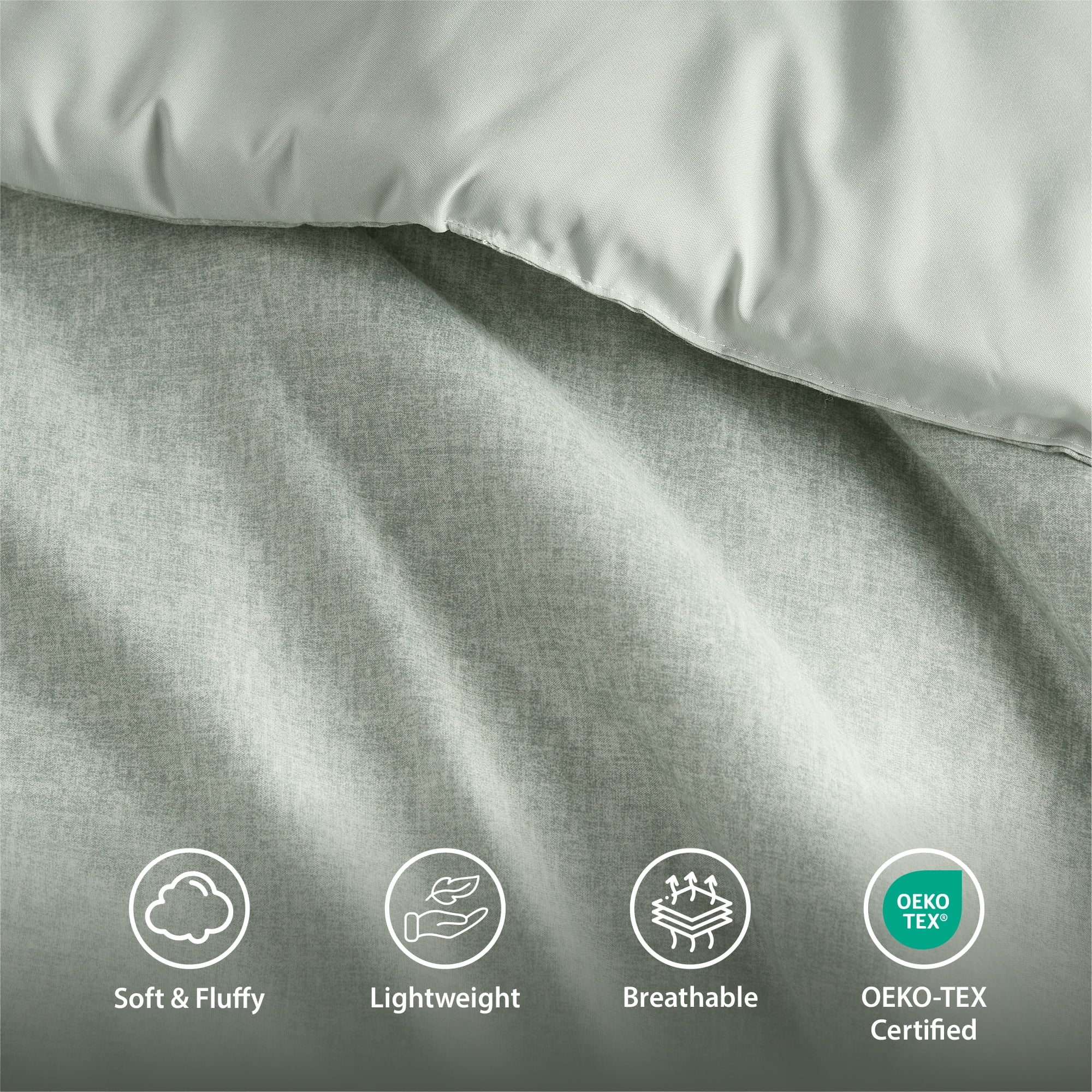 All-Season Full/Queen Comforter Sets, Reversible 3 Piece Extra Soft Bedding Set, Chambray Print Sage Green Comforter Bed Set wit... - Luxurious Quilted Duvet Cover Set Detail