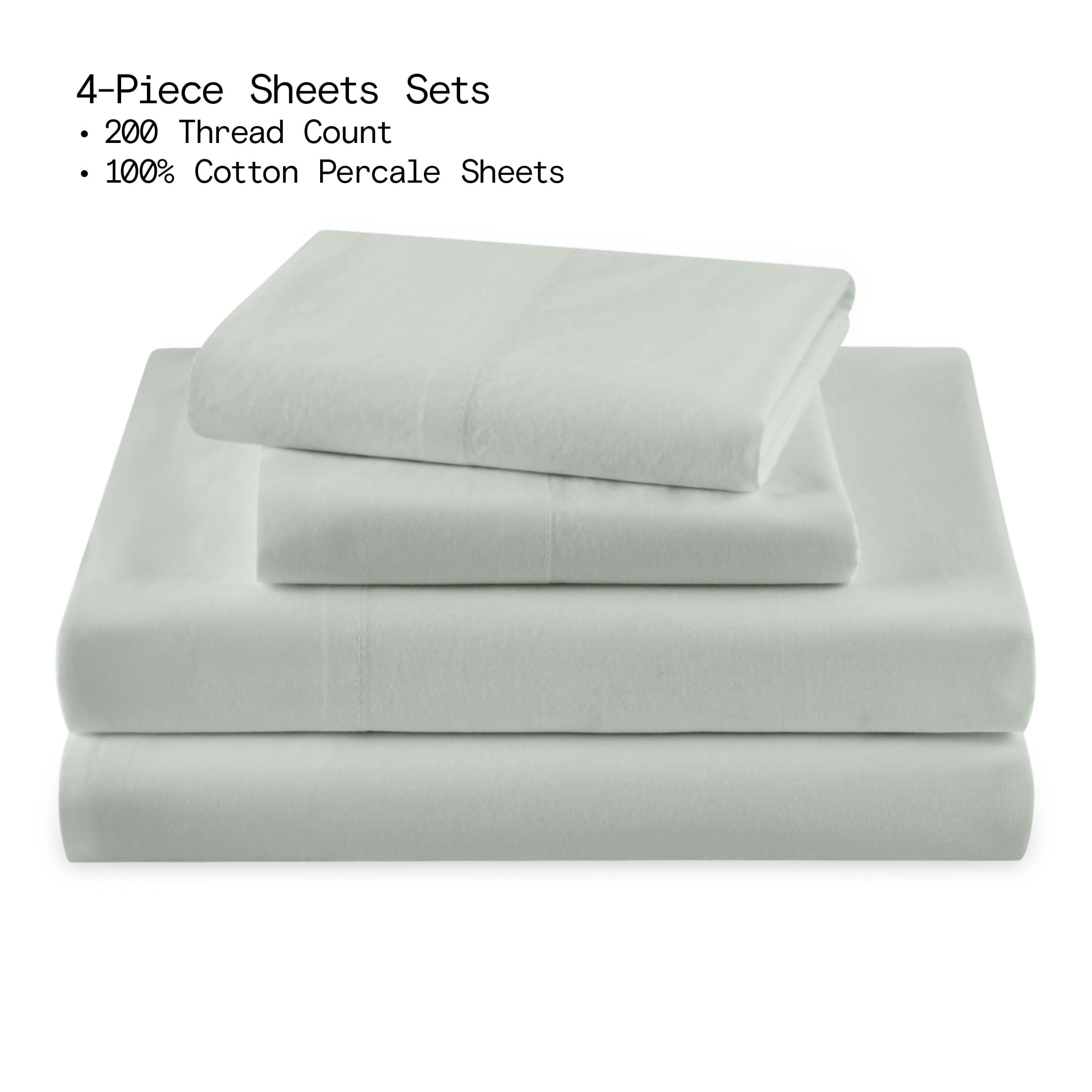 Cooling Sateen Solid 4-Piece 100% Cotton Washed Percale Sage Green Sheet Set, Full - Luxury Bed Sheet Set with Deep Pockets Detail