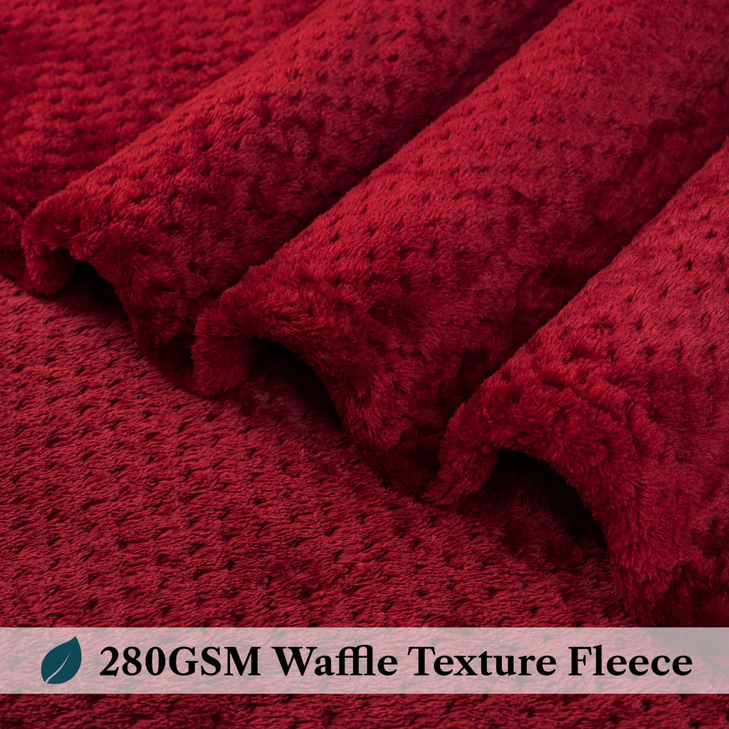 Reversible Sherpa Maroon Red Throw Blanket for Couch, Twin Bed, Soft Fleece Throws for Sofa Chair, Fuzzy Waffle Textured Blanket, Cozy ... - Lightweight Plush Warm Blanket for All Seasons Detail