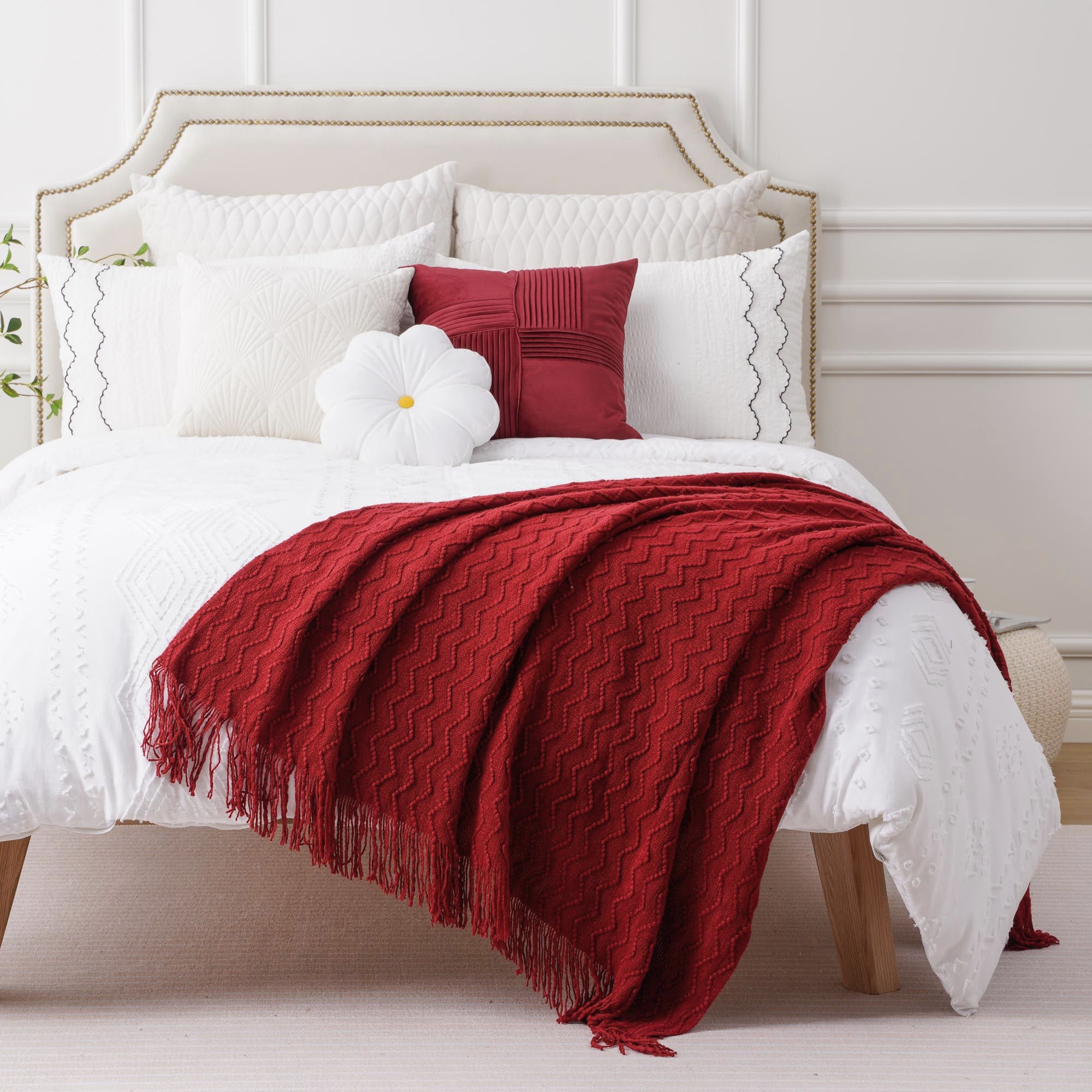 Reversible Sherpa Dark Red Blanket for Couch,Burgundy Knit Throw Blanket for Bedroom,Christmas Throw,50"x60" - Lightweight Plush Warm Blanket for All Seasons Detail