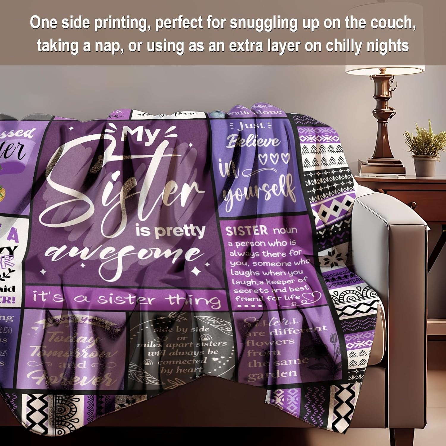 Super Soft Flannel Sister Gifts Blanket, Sister Gifts , Happy Birthday Gifts for Sister, Unique Sister Gifts for My Dear Sister on Mothe... - Super Soft Reversible Sherpa Flannel Blanket Detail