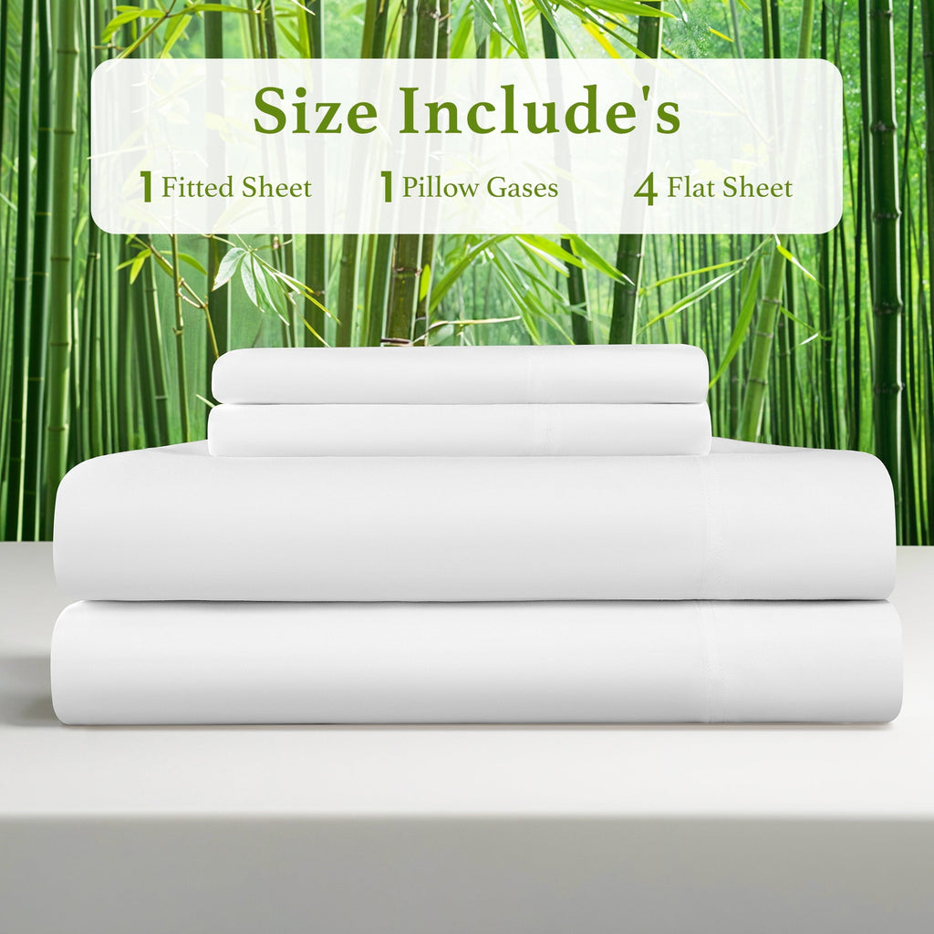 Breathable Luxury Bamboo Sheets Set, 4-Piece Queen Sheet Set with 16" Deep Pockets, Soft and Breathable Bed Sheets, White - Premium Ultra-Soft Pillowcase Pair for Sleeping Detail