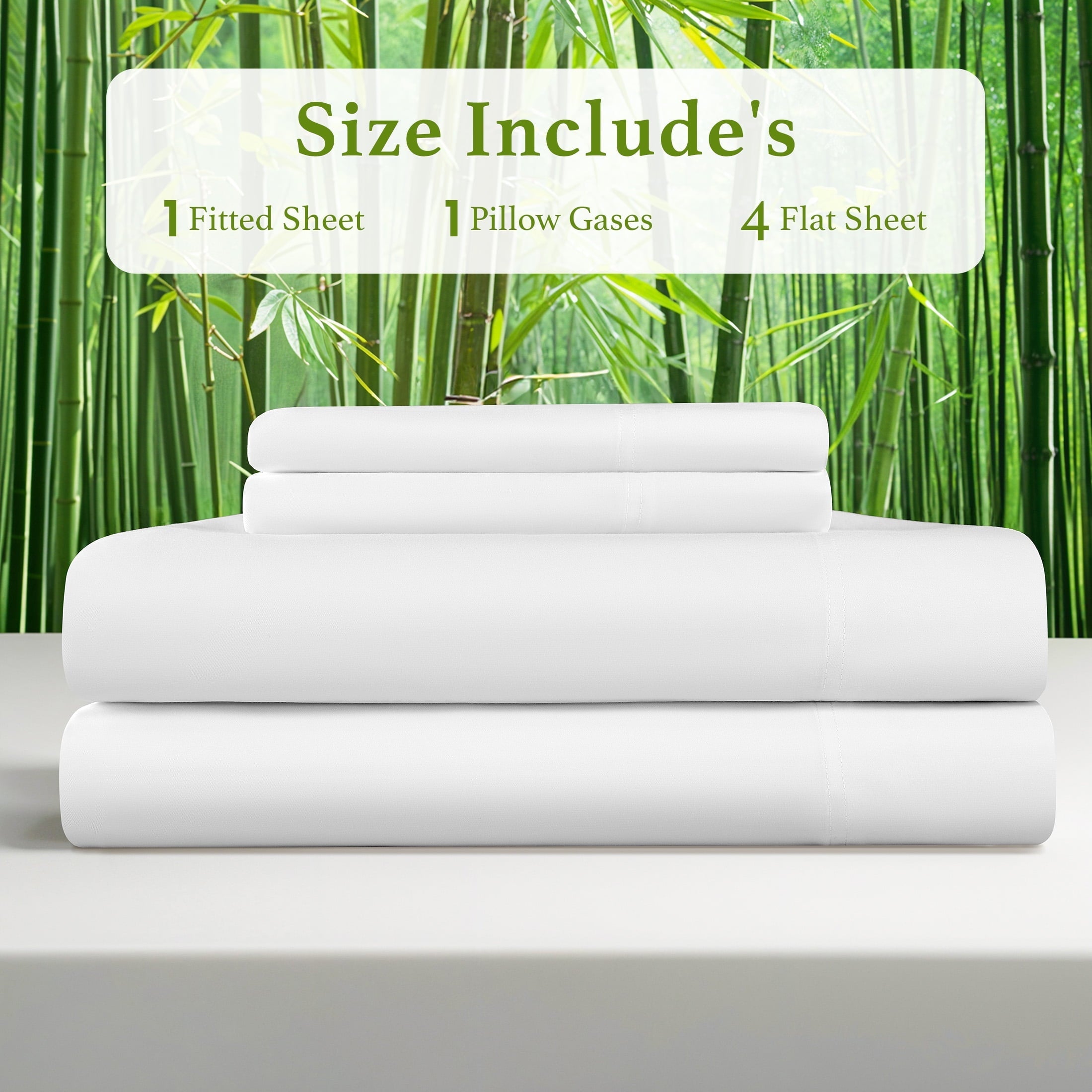 Breathable Luxury Bamboo Sheets Set, 4-Piece Queen Sheet Set with 16" Deep Pockets, Soft and Breathable Bed Sheets, White - Premium Ultra-Soft Pillowcase Pair for Sleeping Detail