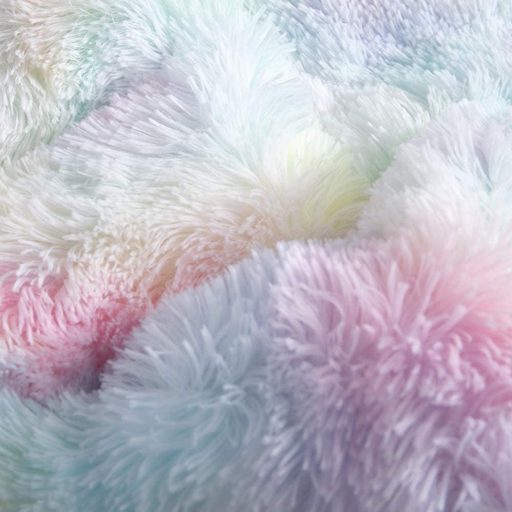 Heavyweight Warmth Plush Shaggy Comforter Set Fluffy Fuzzy Faux Fur Bedding Set - Microfiber Soft Warm Quilt Set(Rainbow Pink,Queen Size) - All-Season Down Alternative Comforter Insert Detail