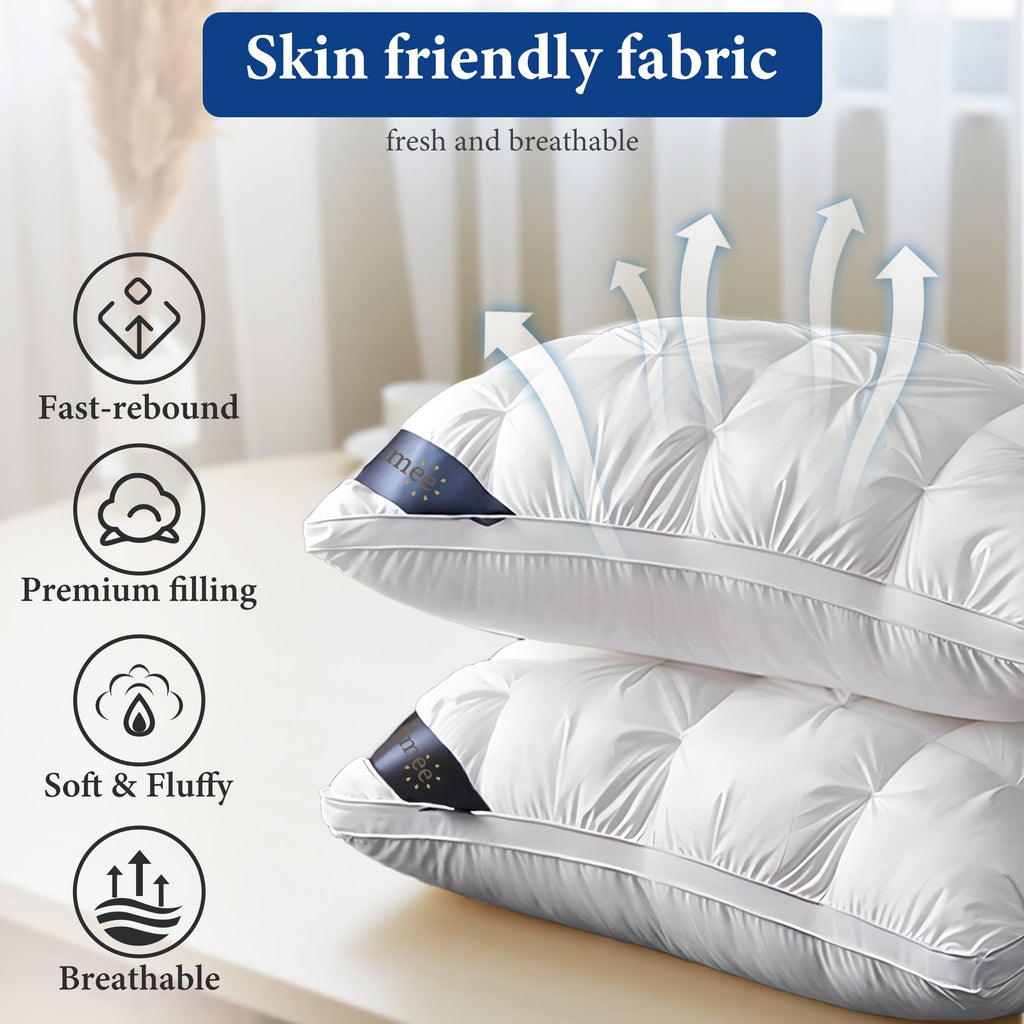Decorative Plump 2-Pack Luxurious Hotel-Quality ,Resistant to Flattening, All-Season,White - Orthopedic Shredded Foam Bed Pillow Set Detail