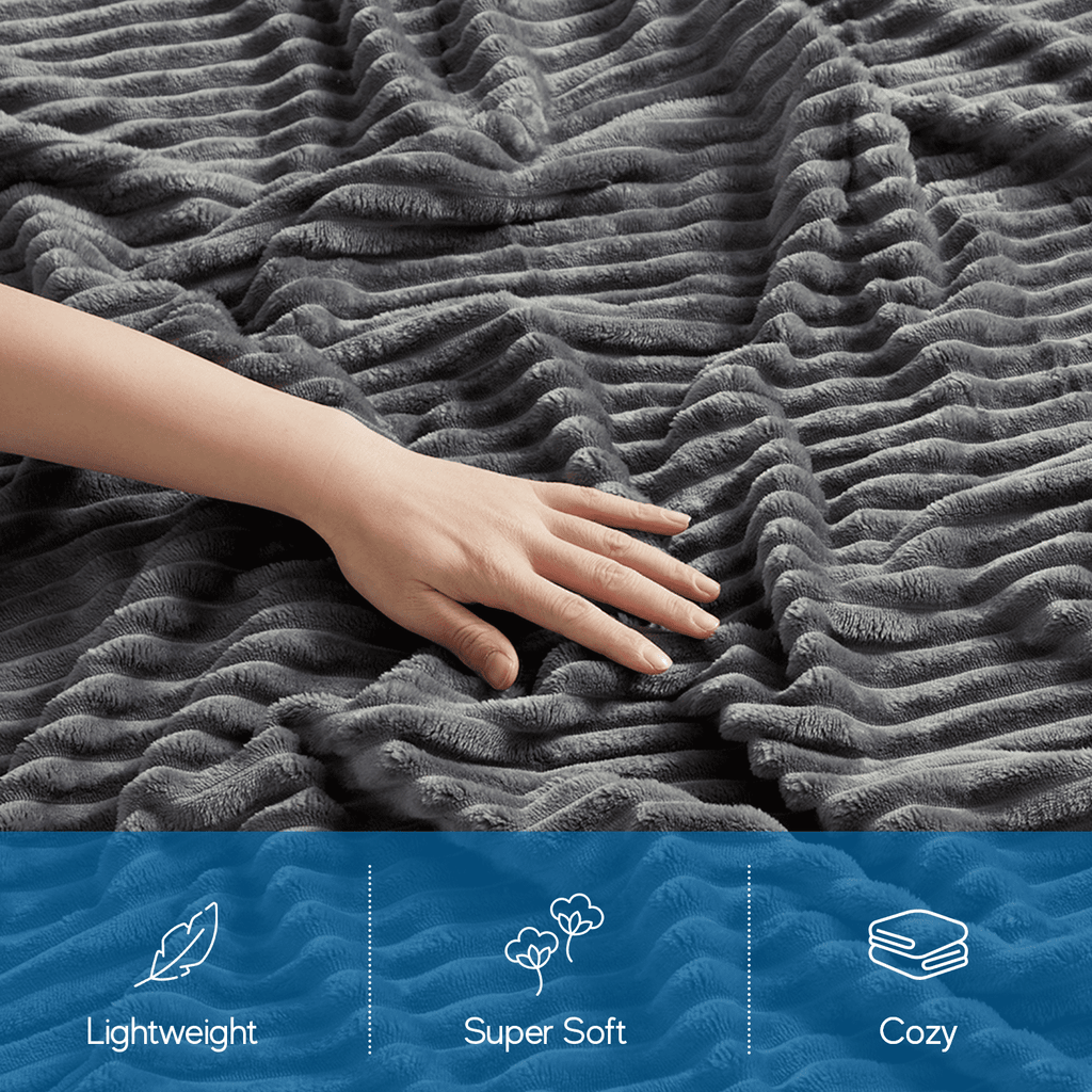 Decorative Knitted Cut Plush Fleece Blanket, Soft Lightweight Fuzzy Luxury Throw Size Bed Blankets for Bed, Throw, Gray - Luxury Knitted Decorative Throw Blanket with Fringes Detail