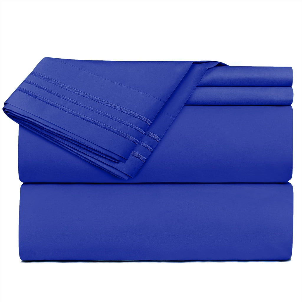 Ultra-Soft Premier 1800 Microfiber Collection 3-Line Bed Sheet Set, Full Size, Royal Blue - Cooling Hotel Quality Bedding Sheets and Pillowcases Detail