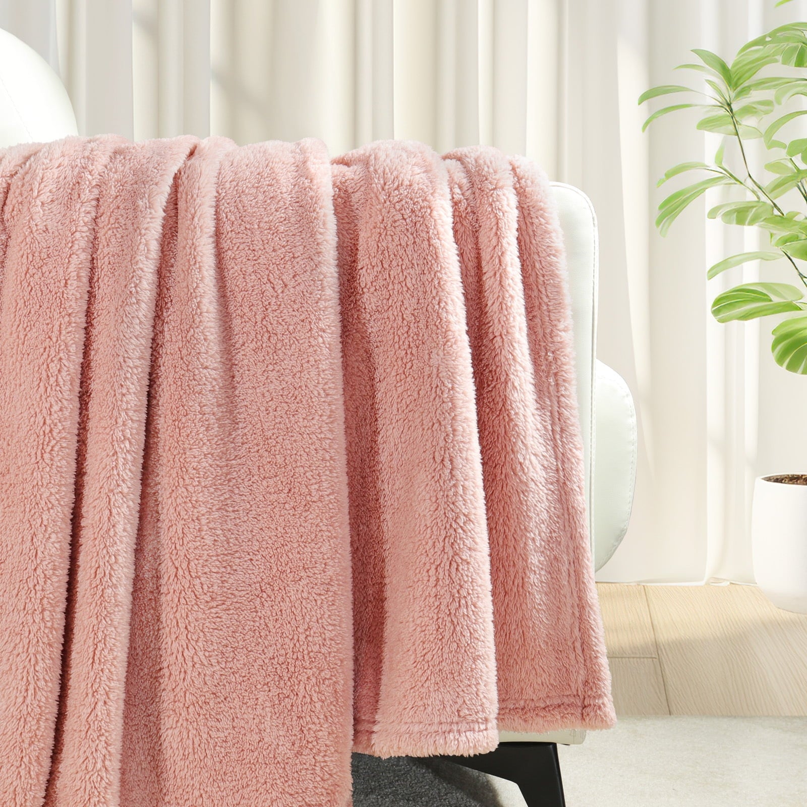 Cozy Fleece Soft Fleece Throw Blanket for Couch, Super Soft Velvet Plush Bed Blanket, 50x60 Inches, Pink - Luxury Knitted Decorative Throw Blanket with Fringes Detail