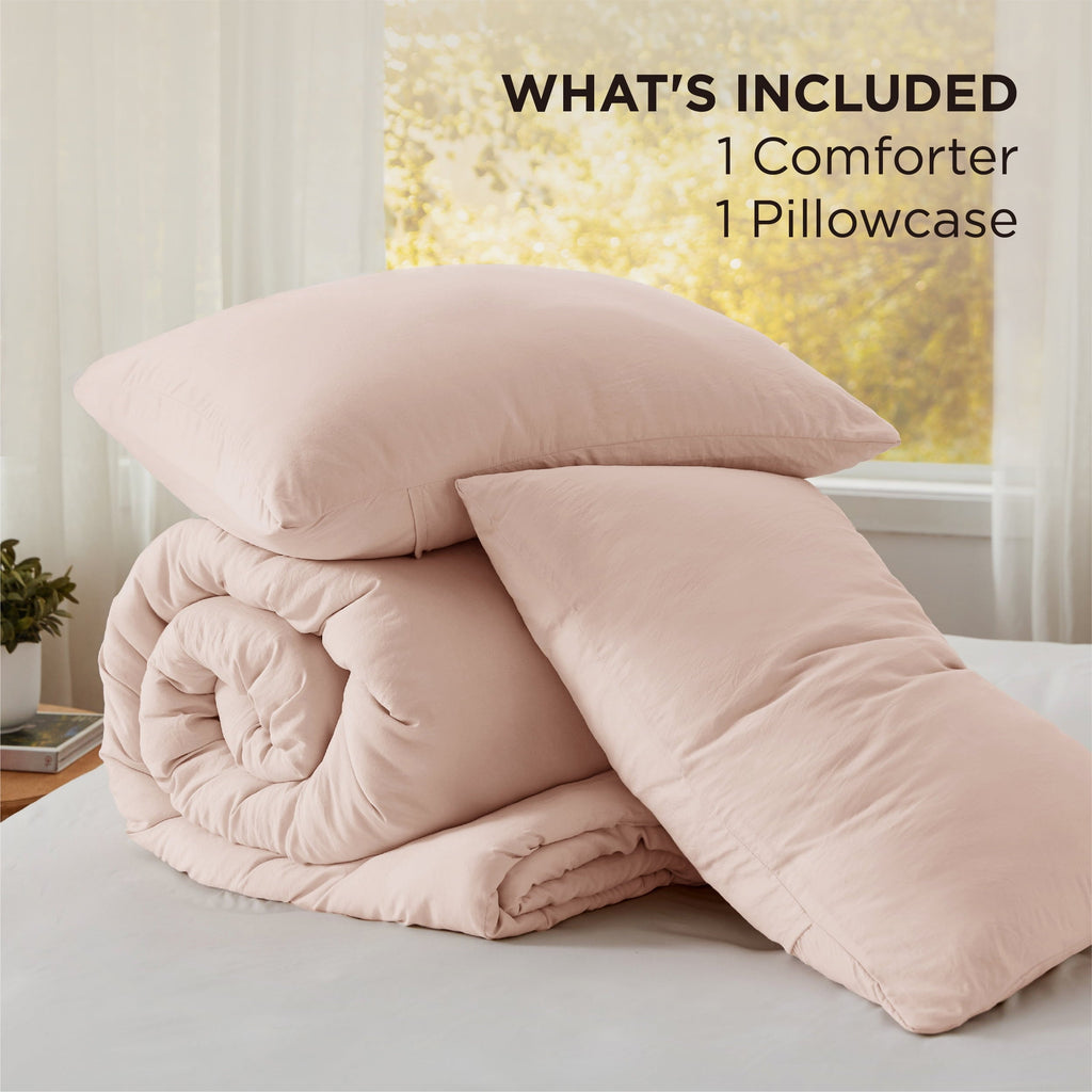 All-Season 2 Pieces Twin Comforter Bedding Set, Pink Comforter Set for All Seasons, 1 Lightweight Prewashed Comforter and 1 Pill... - Luxurious Quilted Duvet Cover Set Detail