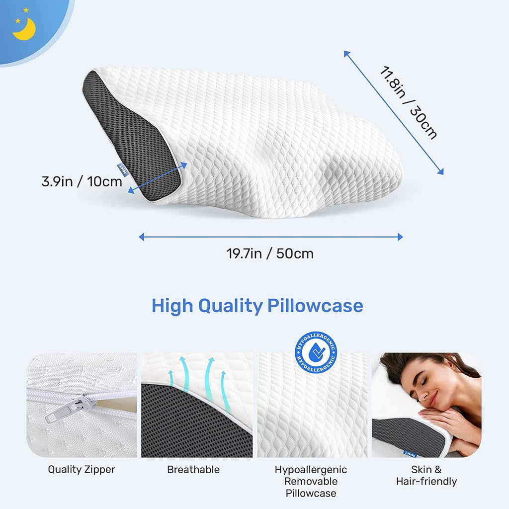 Decorative Plump | Cervical Memory Foam Bed Pillow Standard | Neck, Shoulder Pain Relief | Improves Sleeping - Ergonomic Memory Foam Pillow for Neck Pain Support Detail