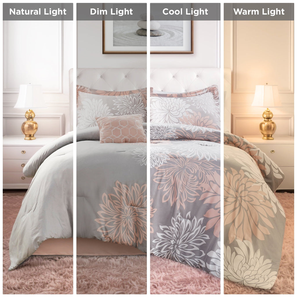 Fluffy Down Alternative King Size Comforter Set, 5-Piece Floral Bedding Set for All Season, Blush Comforter Set King with Bed Skirt - Hypoallergenic Ultra-Fluffy Quilt for Winter Detail