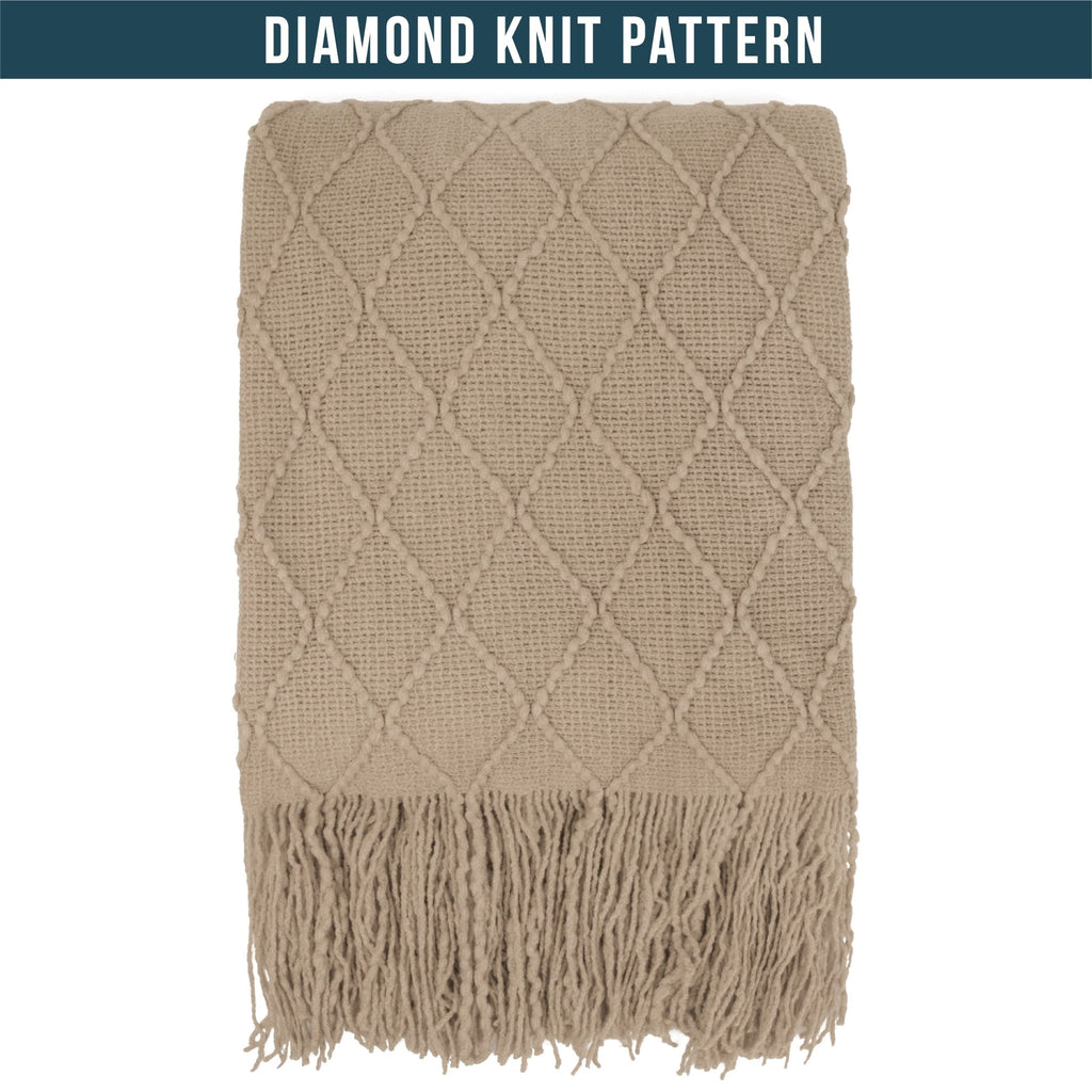 Super Soft Flannel Tan Taupe Knit Throw Blanket for Couch Bed, Soft Knitted Farmhouse Sofa Throw for Living Room, Lightweight Decorative... - Luxury Knitted Decorative Throw Blanket with Fringes Detail
