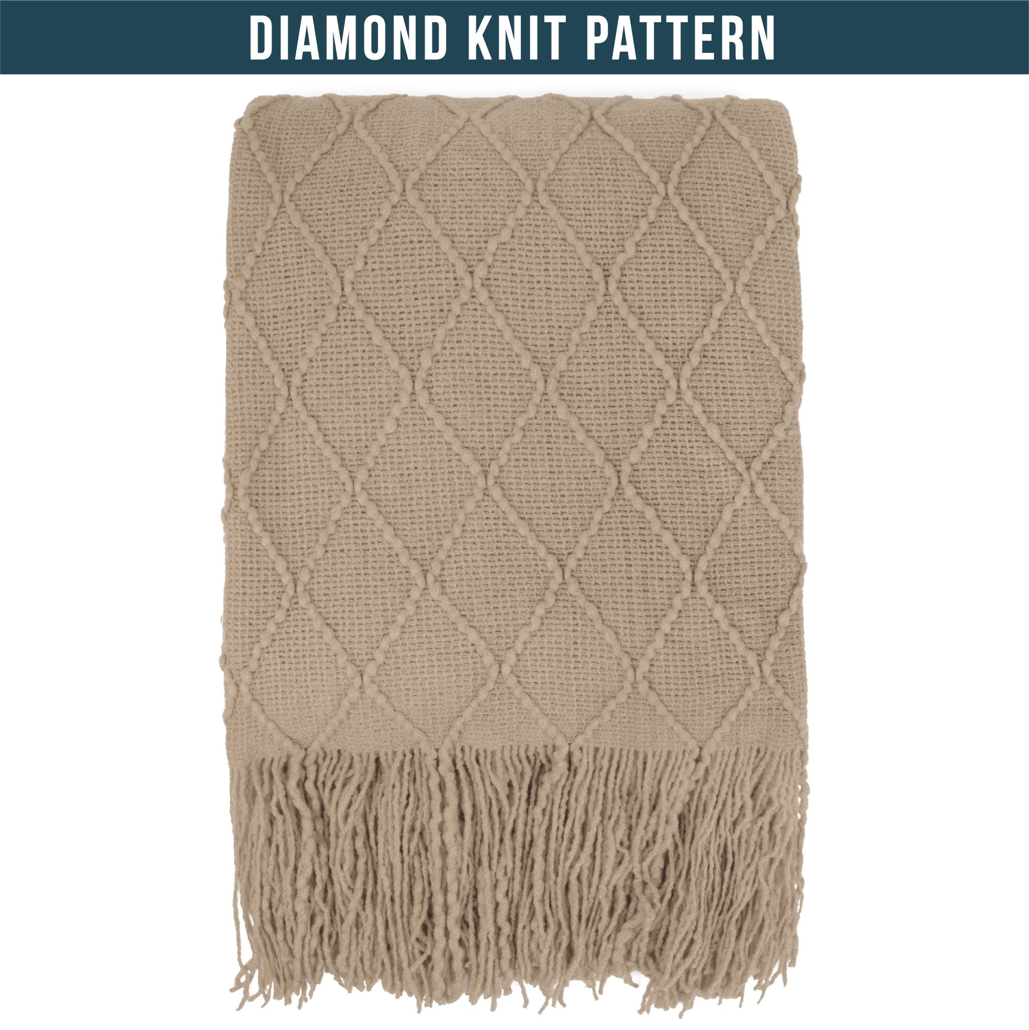 Super Soft Flannel Tan Taupe Knit Throw Blanket for Couch Bed, Soft Knitted Farmhouse Sofa Throw for Living Room, Lightweight Decorative... - Luxury Knitted Decorative Throw Blanket with Fringes Detail