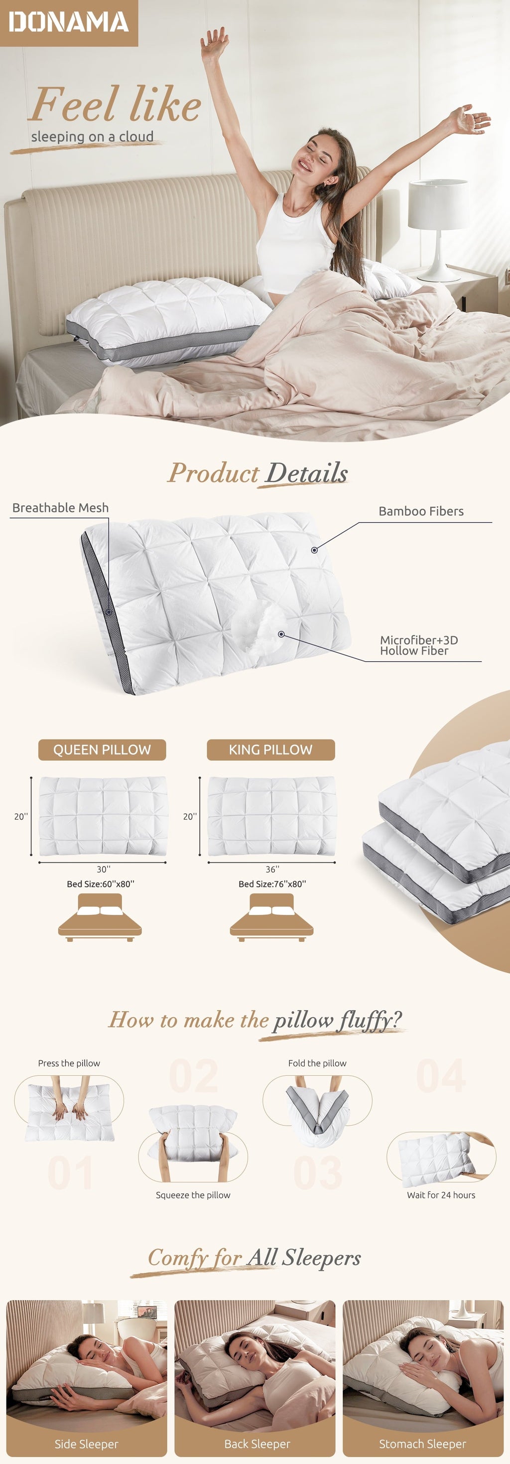 Decorative Plump Hotel Cervical Pillow for Sleeping – Ergonomic Contour Neck Support Bed Pillow, Fluffy and Supportive for Side, Back ... - Orthopedic Shredded Foam Bed Pillow Set Detail