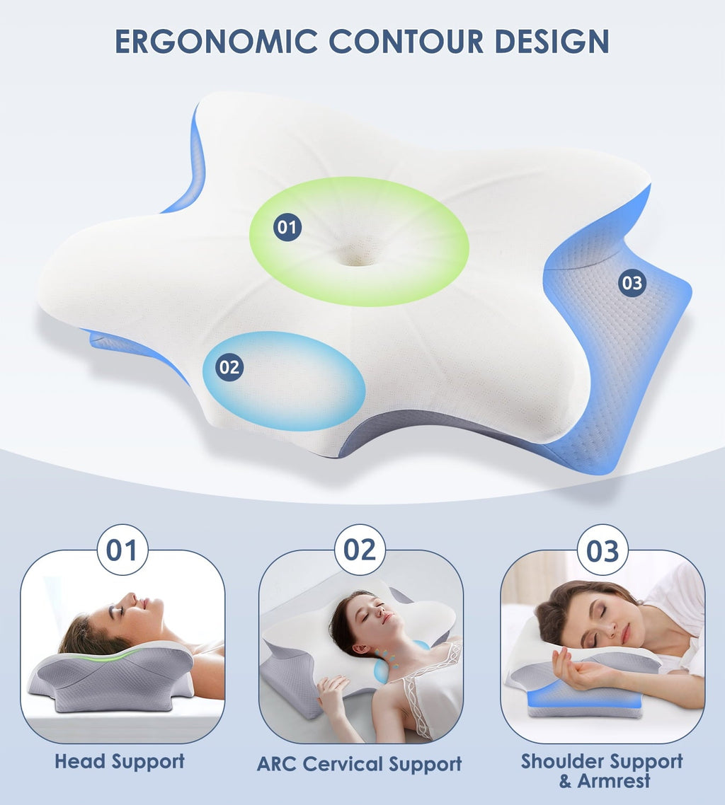 Fluffy Shredded Cervical Pillow for Neck Pain Relief, Contour Memory Foam Pillows, Odorless Ergonomic Neck Pillow Adjustable Orthoped... - Orthopedic Shredded Foam Bed Pillow Set Detail