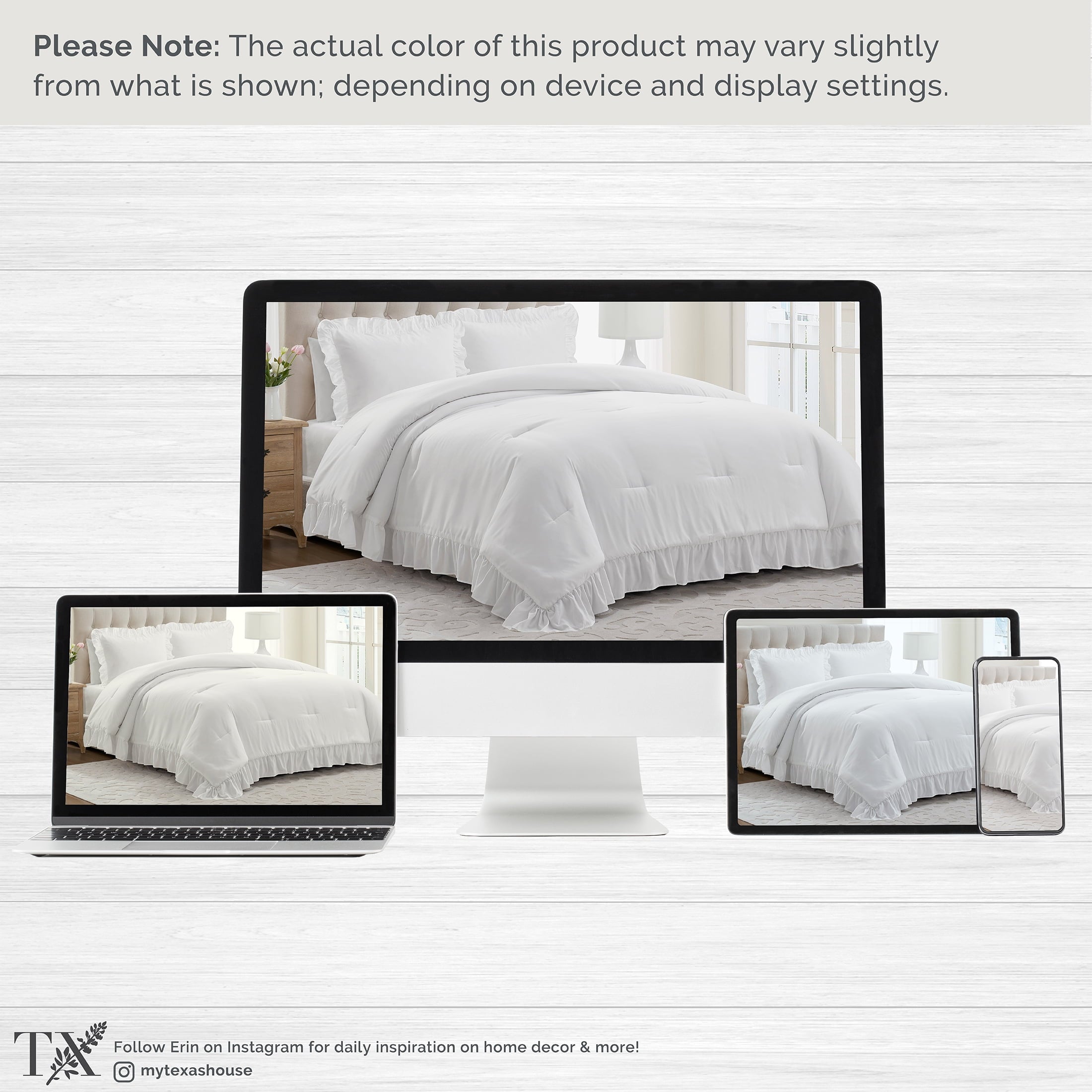 All-Season Full/Queen Comforter Set, All-Season, 3-Piece, White Ruffle - Luxurious Quilted Duvet Cover Set Detail