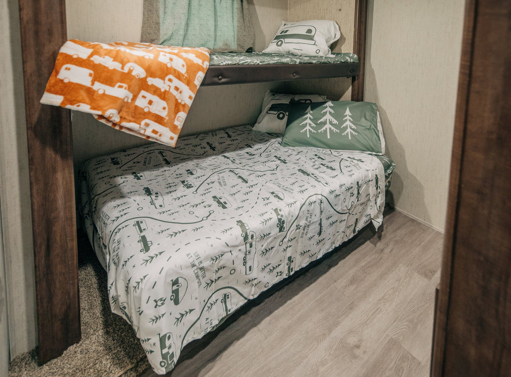Premium Egyptian Cotton RV Queen Bed Sheet Set, Green Map, Polyester (53476) - Luxury Bed Sheet Set with Deep Pockets Detail
