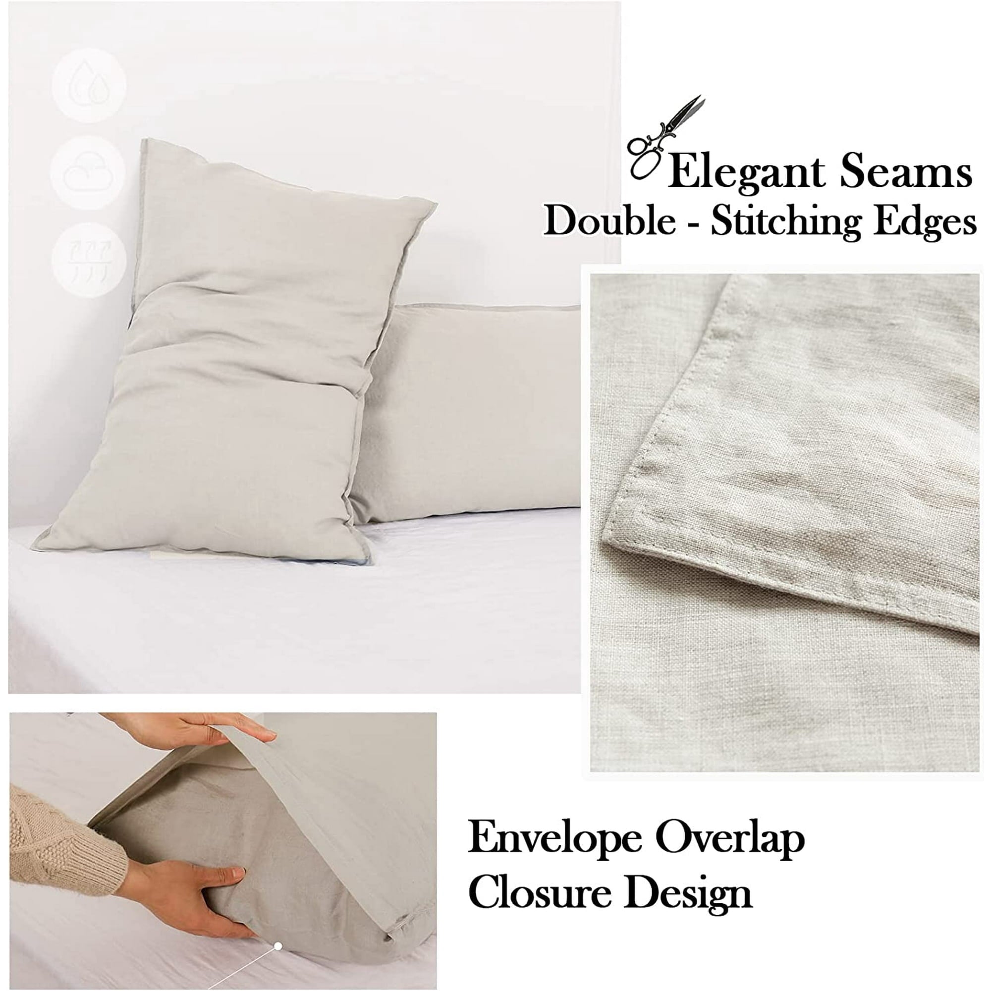Breathable Luxury 100% Linen Sheet Set Solid Color-4 Pcs Washed French Linen Bed Sheets(1 Flat Sheet,1 Fitted Sheet,2 Pillowcases)-Brea... - Breathable Egyptian Cotton Flat & Fitted Sheets Detail