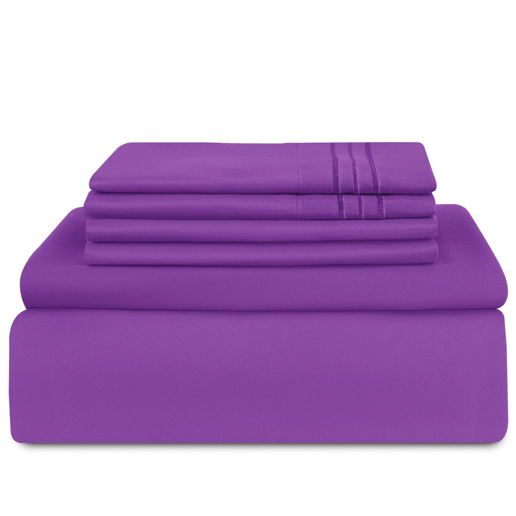 Premium Egyptian Cotton King Bed Sheets - 16 Inch Deep Pocket 6 Piece Microfiber Bedding Sheets & Pillowcase Sets - Purple - Luxury Bed Sheet Set with Deep Pockets Detail