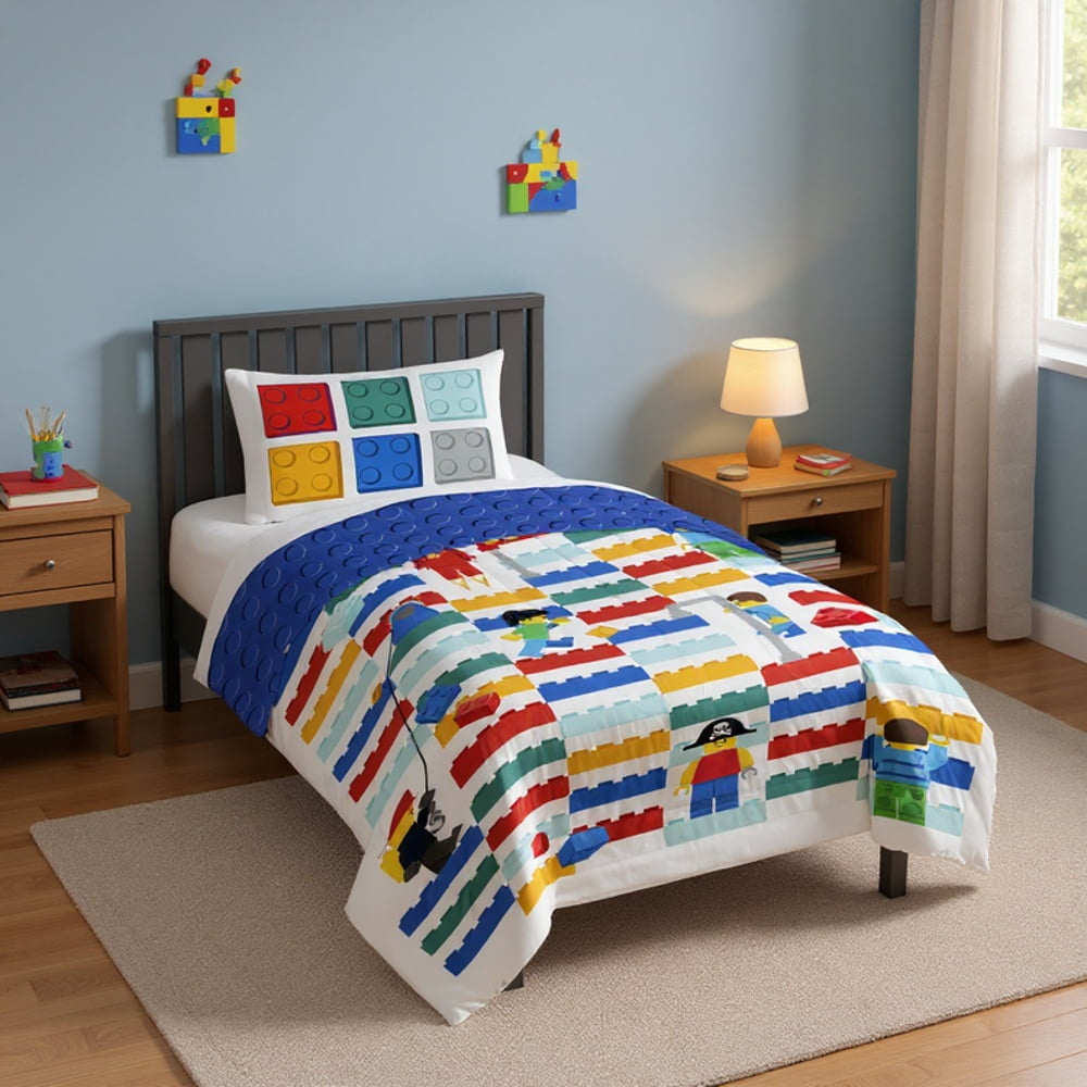 Fluffy Down Alternative Kids 2 Piece Multicolor Reversible Comforter and Pillowcase Bedding Set, Twin/Full - Hypoallergenic Ultra-Fluffy Quilt for Winter Detail