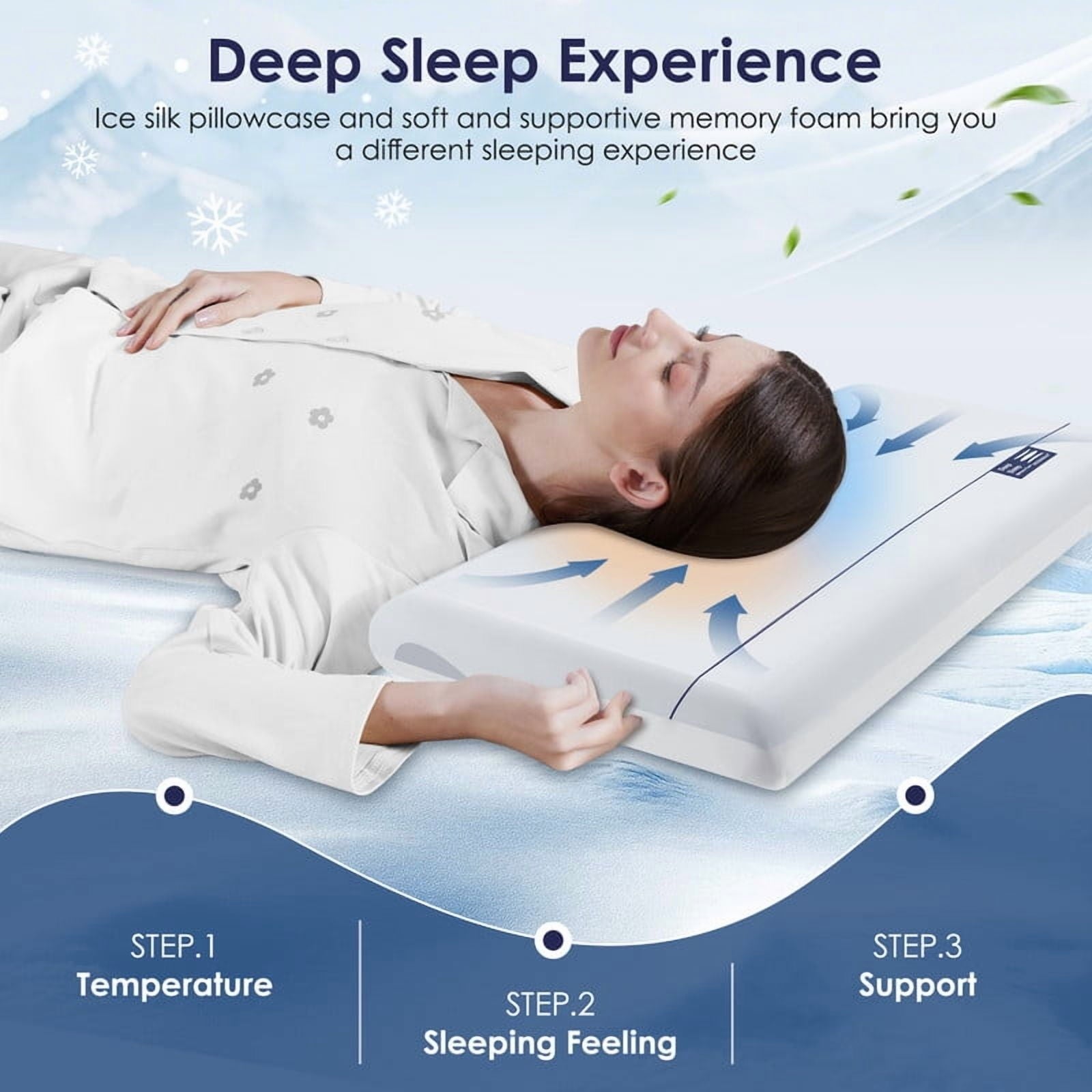Hotel Collection Cooling Memory Foam Bed Pillow for Neck Pain Relief, Two-Sided Cooling Pillow for Back, Stomach and Side Sleepers, Tw... - Ergonomic Memory Foam Pillow for Neck Pain Support Detail