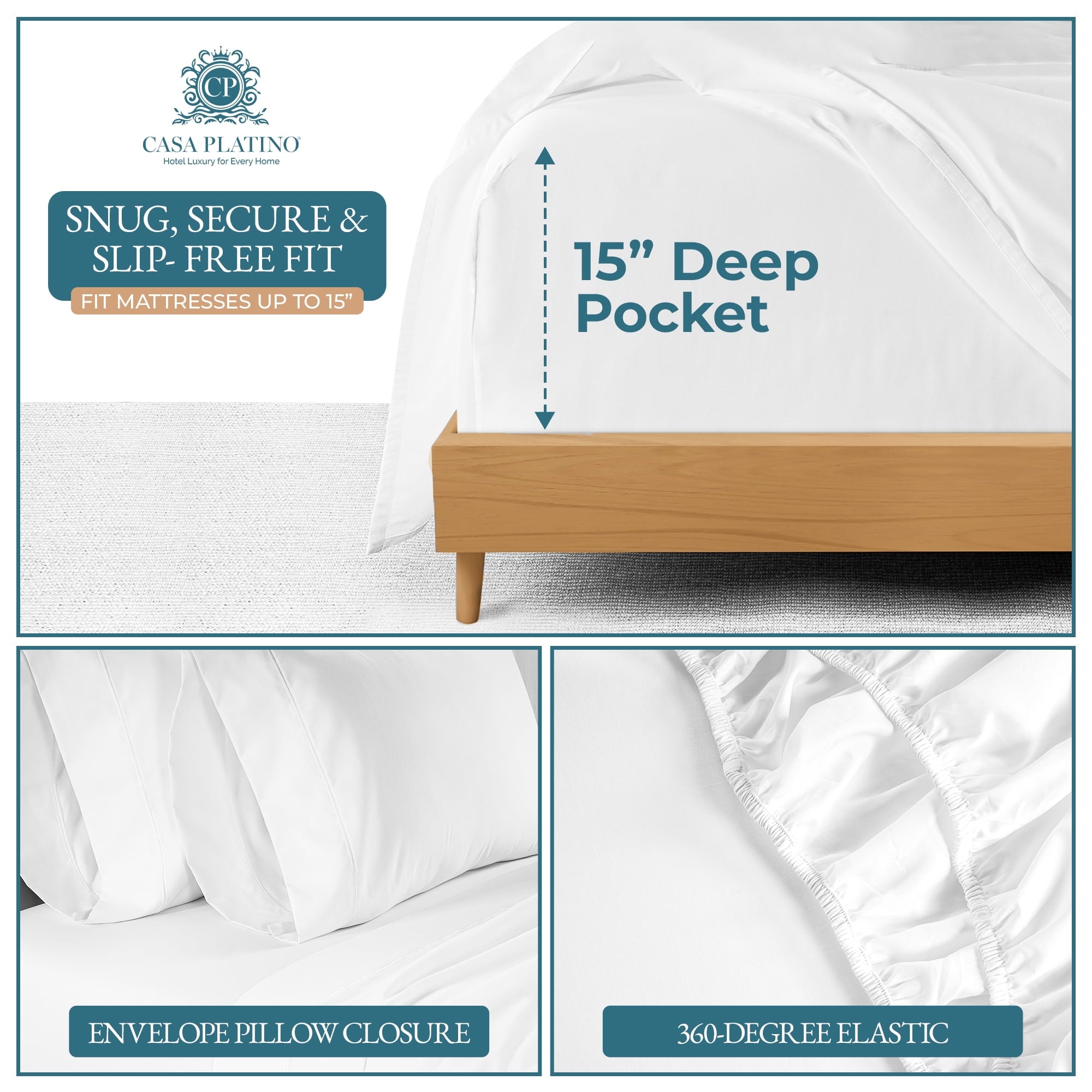 Premium Egyptian Cotton Bed Sheets Set – 6 Piece, 600 Thread Count, 100% Cotton Sheets, Hotel Luxury Sateen Finish, 15" Deep Pocket, Easy to ... - Premium Ultra-Soft Pillowcase Pair for Sleeping Detail