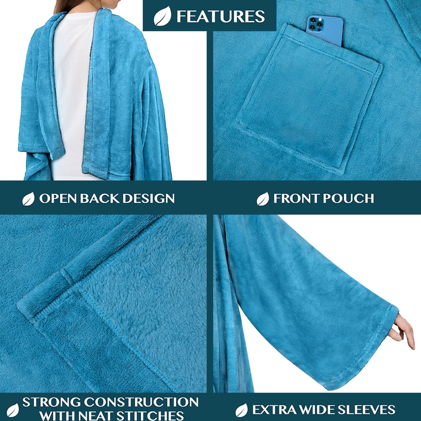 Decorative Knitted Wearable Blanket with Sleeves for Adult Women Men, Cozy Fleece Warm Wrap Throw Blanket with Arms, Pocket, Gifts for C... - Lightweight Plush Warm Blanket for All Seasons Detail