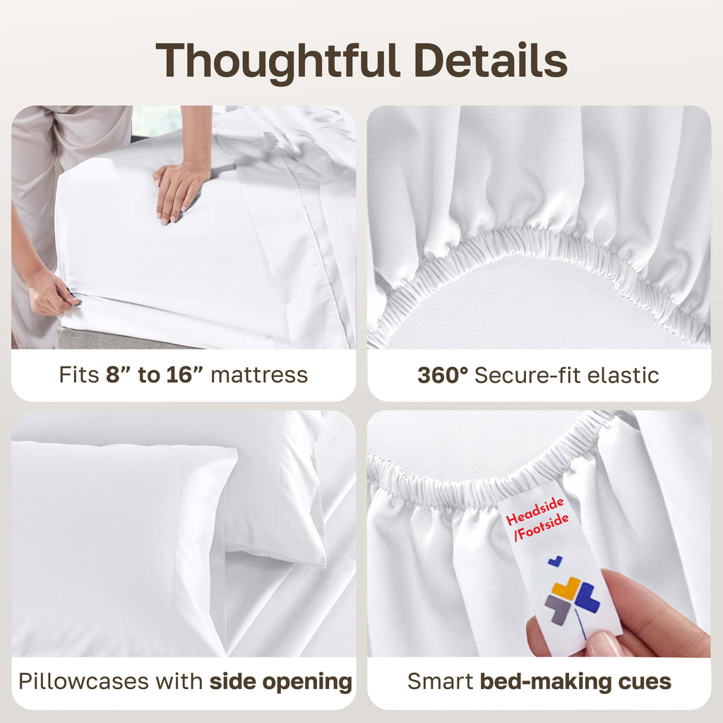 Ultra-Soft 500-Thread-Count 100% Cotton Sheet White Queen-Sheets Set, 4-Piece Extra Long-Staple Combed Cotton Bedding Sheets for... - Luxury Bed Sheet Set with Deep Pockets Detail