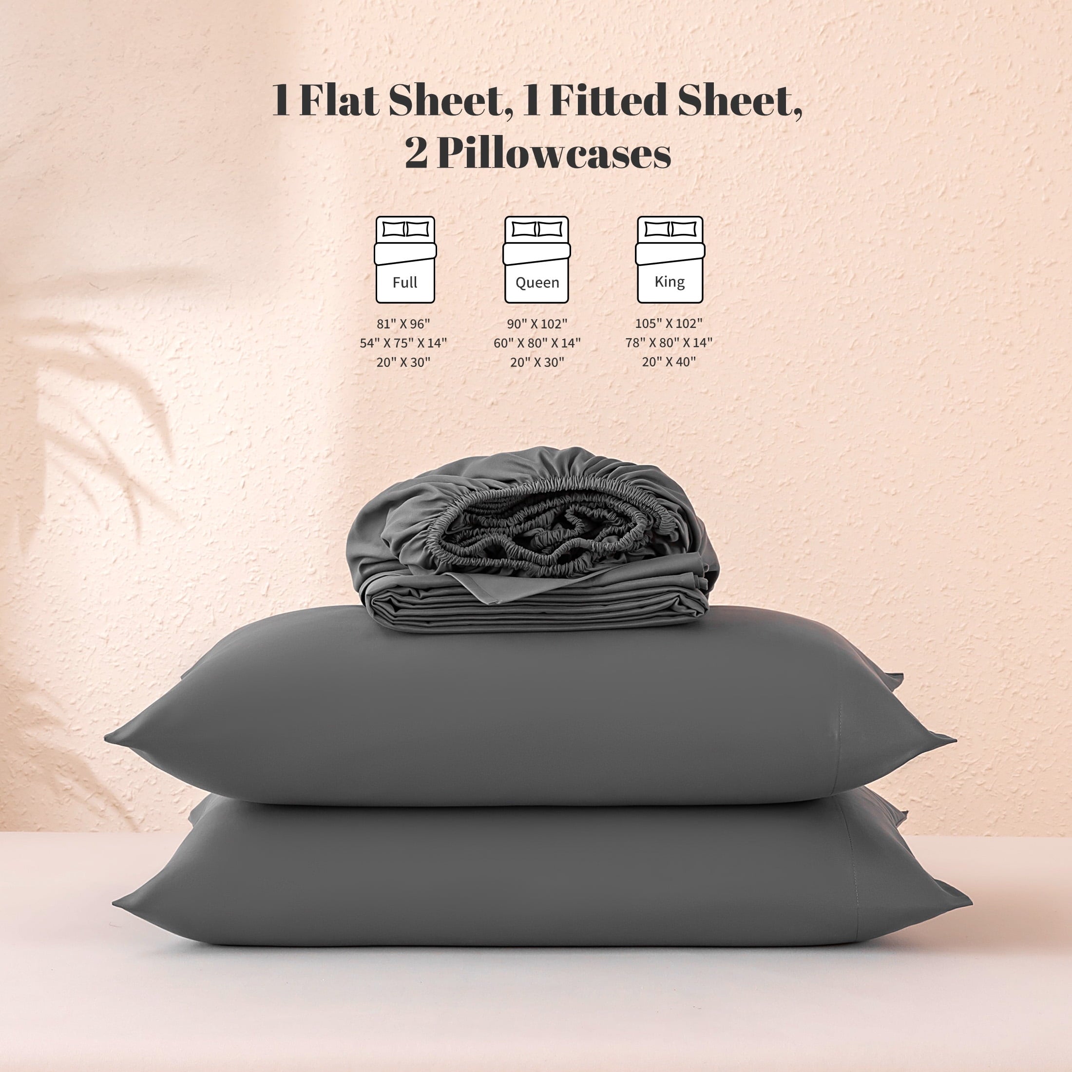 Breathable Luxury Sheet Set Twin Size Gray, 3 Pieces 140 GSM Brushed Elastic Fitted Soft & Cozy Bed Sheets Set with Deep Pocket - Cooling Hotel Quality Bedding Sheets and Pillowcases Detail