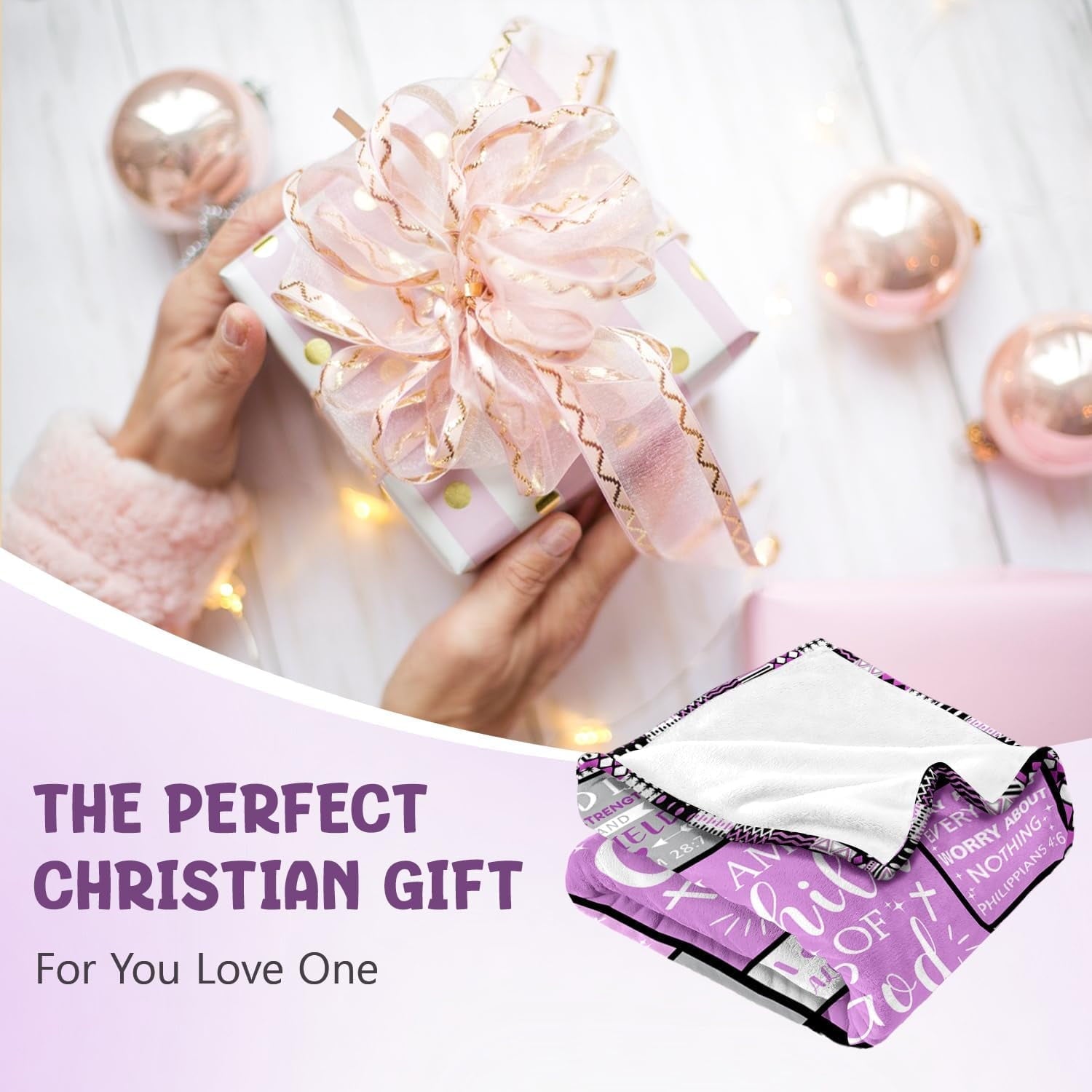Lightweight Warm Christian Gifts for Women - Baptism Gifts for Girl - Child of God Blanket - Inspirational Birthday Religious Catholic... - Super Soft Reversible Sherpa Flannel Blanket Detail