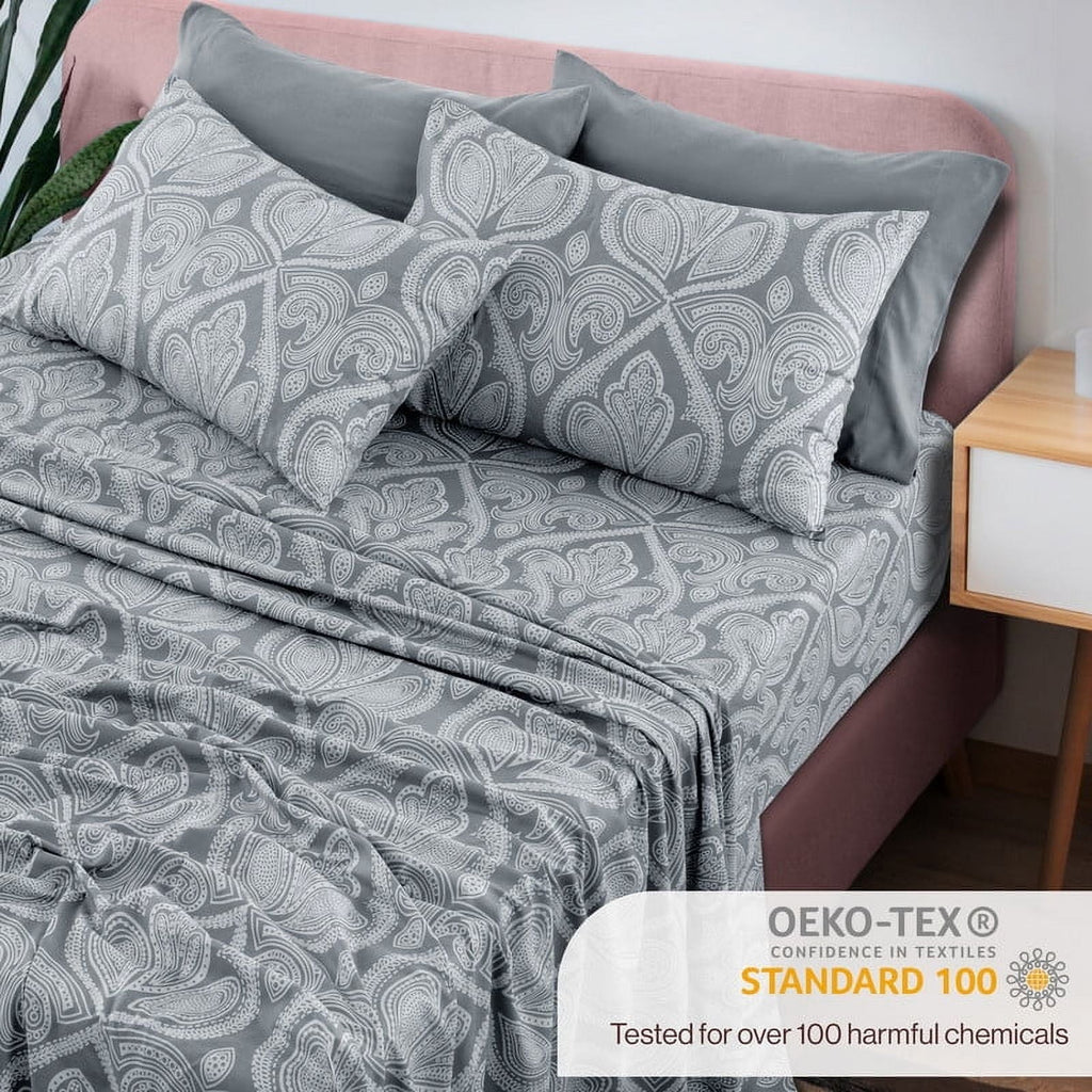 Cooling Sateen 6-Piece Bed Sheet Set, Deep Pocket Queen Sheets Up to 16 Inch, 1 Flat Sheet , 1 Fitted Sheet & 4 Pillowcases (Queen, ... - Breathable Egyptian Cotton Flat & Fitted Sheets Detail