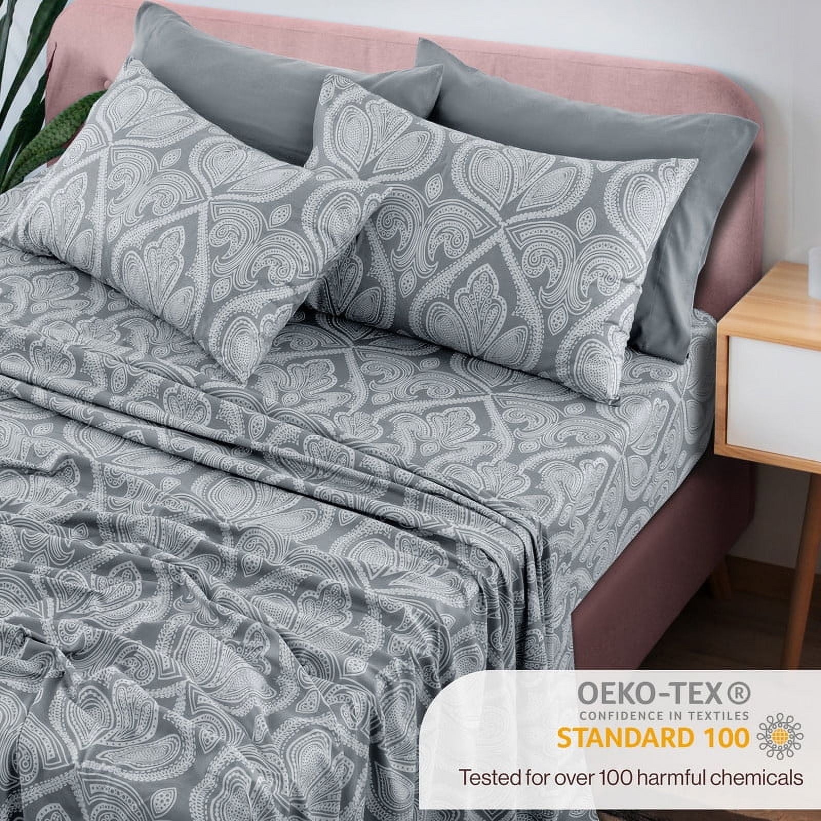 Cooling Sateen 6-Piece Bed Sheet Set, Deep Pocket Queen Sheets Up to 16 Inch, 1 Flat Sheet , 1 Fitted Sheet & 4 Pillowcases (Queen, ... - Breathable Egyptian Cotton Flat & Fitted Sheets Detail