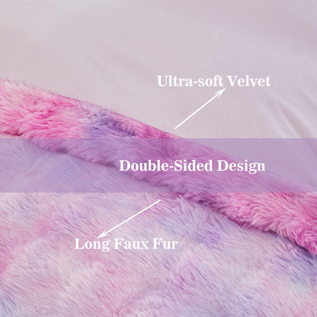 Heavyweight Warmth Faux Rabbit Fur Comforter Set Twin 3Pcs Girls Blue Purple Bedding Set Tie-Dyeing Soft Bed Comforter Set Warm Fuzzy Ki... - Luxurious Quilted Duvet Cover Set Detail