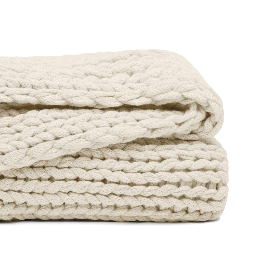 Cozy Fleece Soft & Cozy Chunky Hand-Knit Throw Blanket, Ivory - Cozy Fleece Throw Blanket for Couch & Bed Detail
