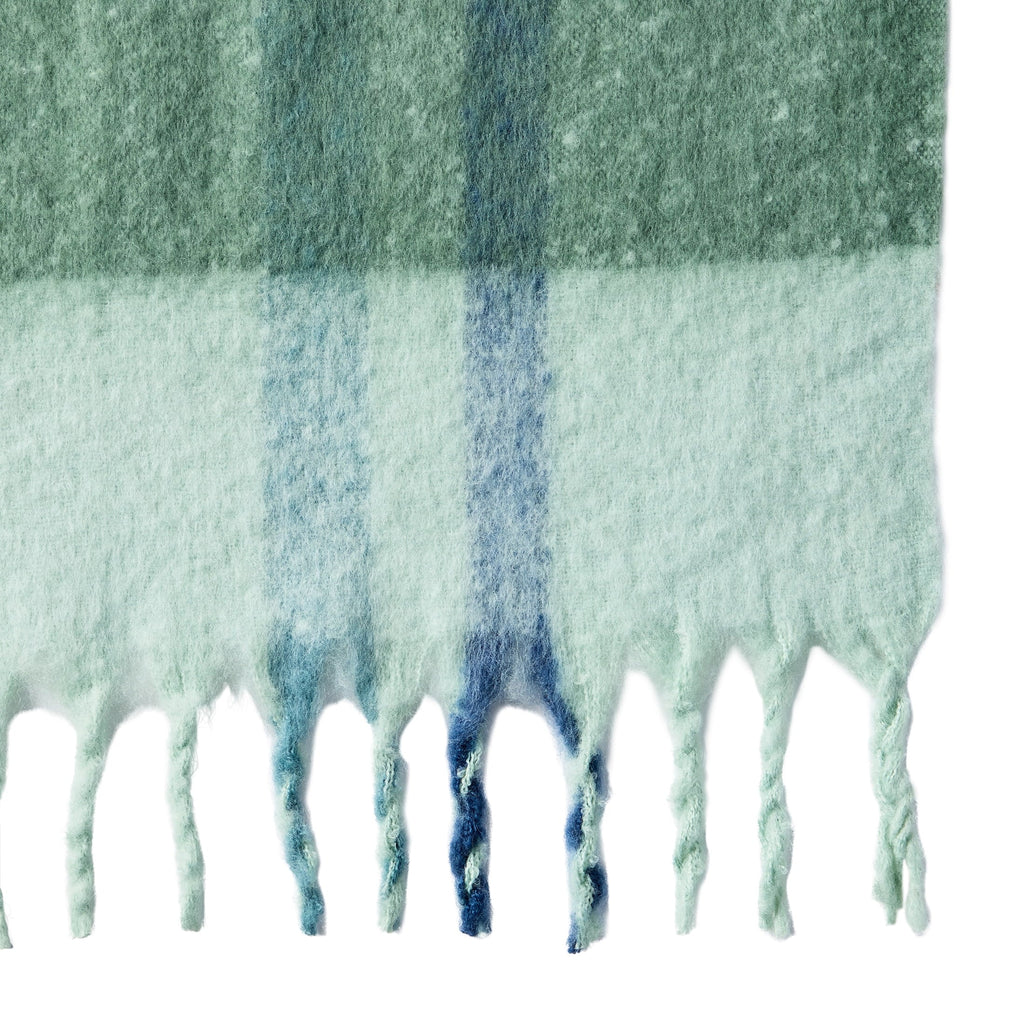 Super Soft Flannel Faux Mohair Cozy Couch Throw Blanket Green Plaid, 50x72" - Lightweight Plush Warm Blanket for All Seasons Detail