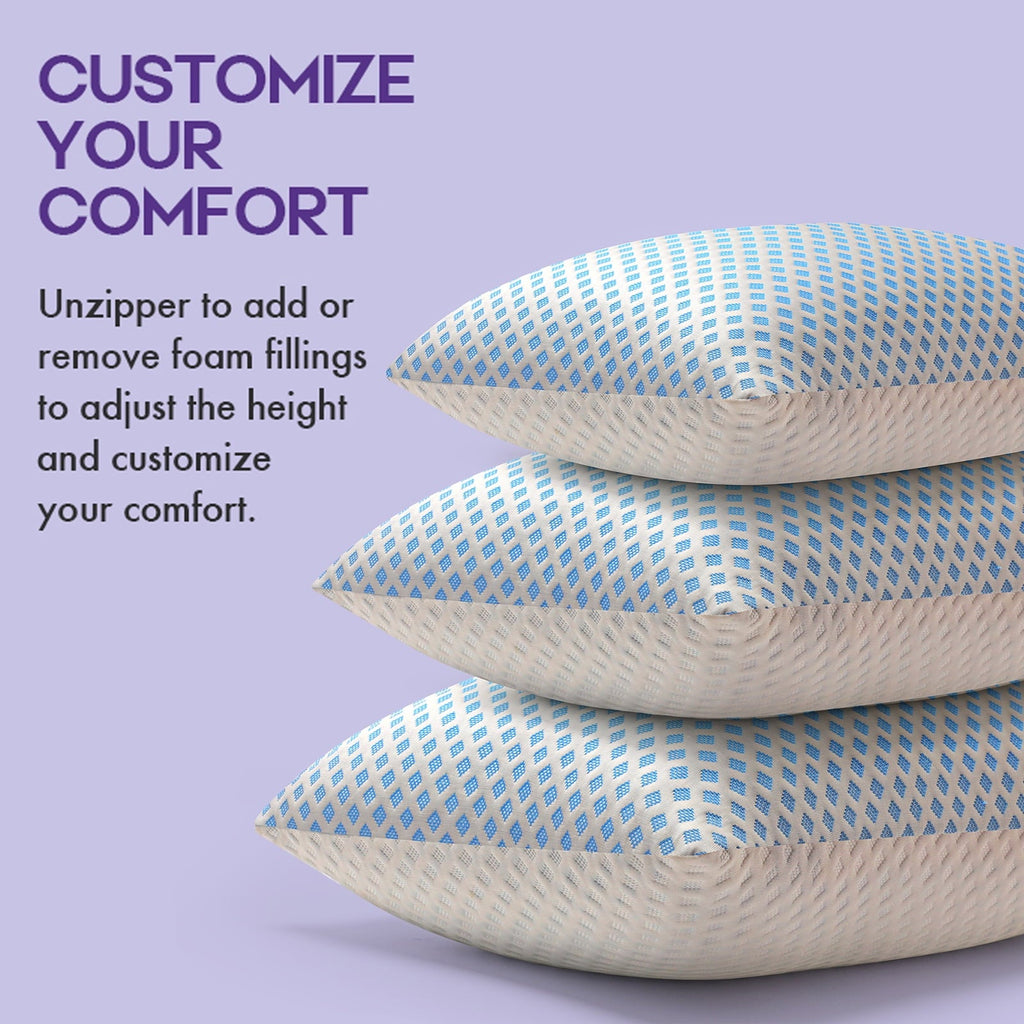 Orthopedic Support Cooling Pillows for Bed Sleeping Shredded Memory Foam Pillows Queen Size Set of 2 Pack 20 x 30 inches - Decorative Throw Pillow Cushion for Sofa & Bed Detail