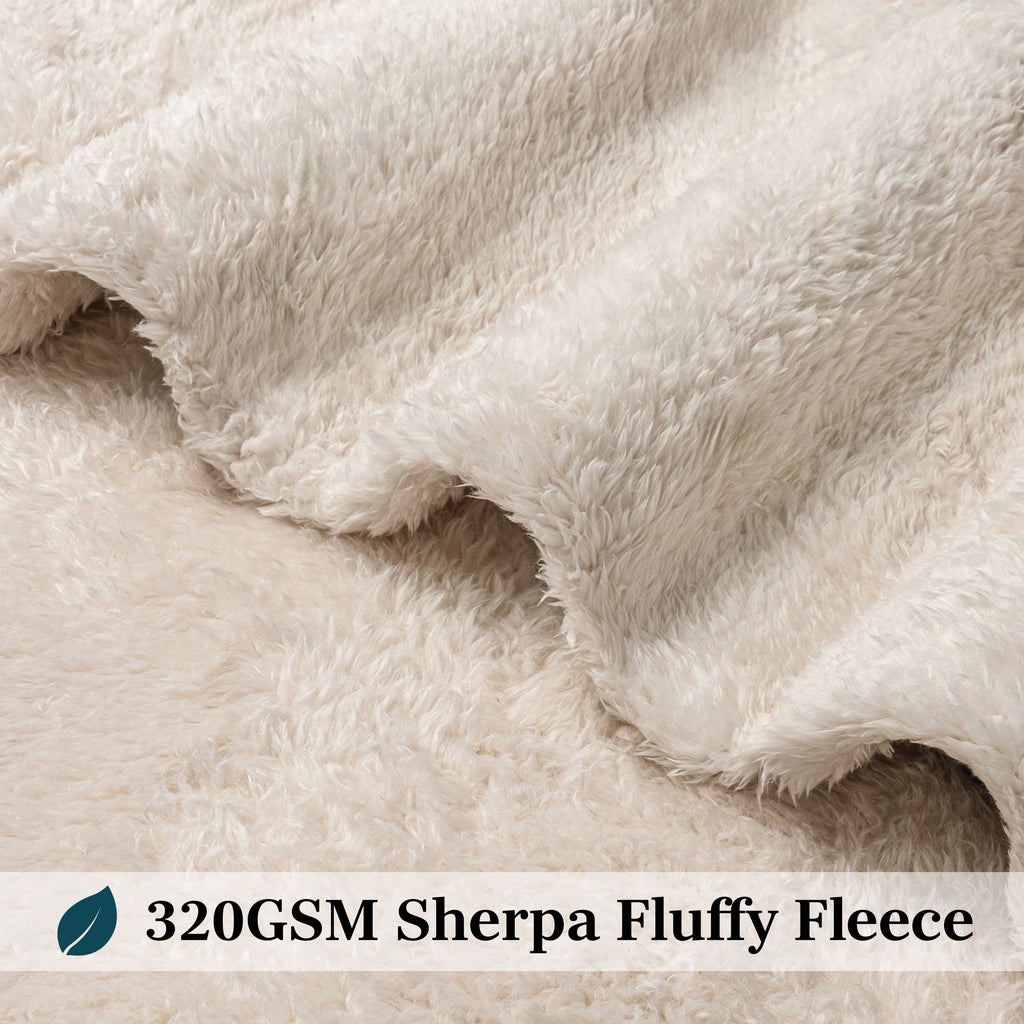 Lightweight Warm Sherpa Throw Blanket For Couch Sofa, Cream Beige Fluffy Warm Plush Blanket for Bed, Cozy Super Soft Lightweight Throw... - Super Soft Reversible Sherpa Flannel Blanket Detail