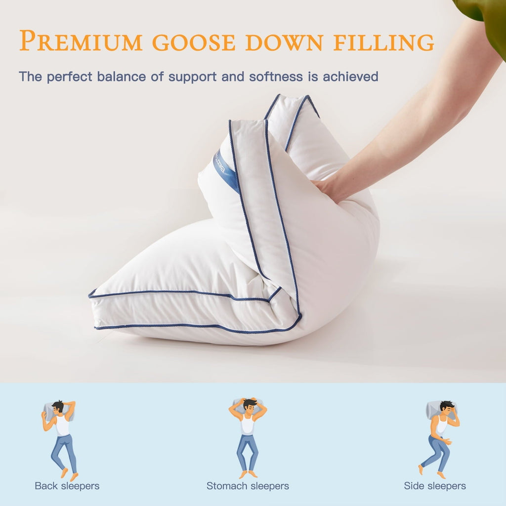 Ergonomic Memory Foam Goose Down Feather Pillows Queen Size Set of 2, Luxury Soft Hotel Quality pillows for Sleeping, Organic Cotton Cover ... - Decorative Throw Pillow Cushion for Sofa & Bed Detail