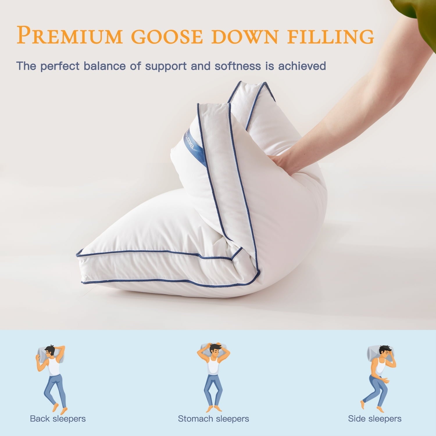 Ergonomic Memory Foam Goose Down Feather Pillows Queen Size Set of 2, Luxury Soft Hotel Quality pillows for Sleeping, Organic Cotton Cover ... - Decorative Throw Pillow Cushion for Sofa & Bed Detail