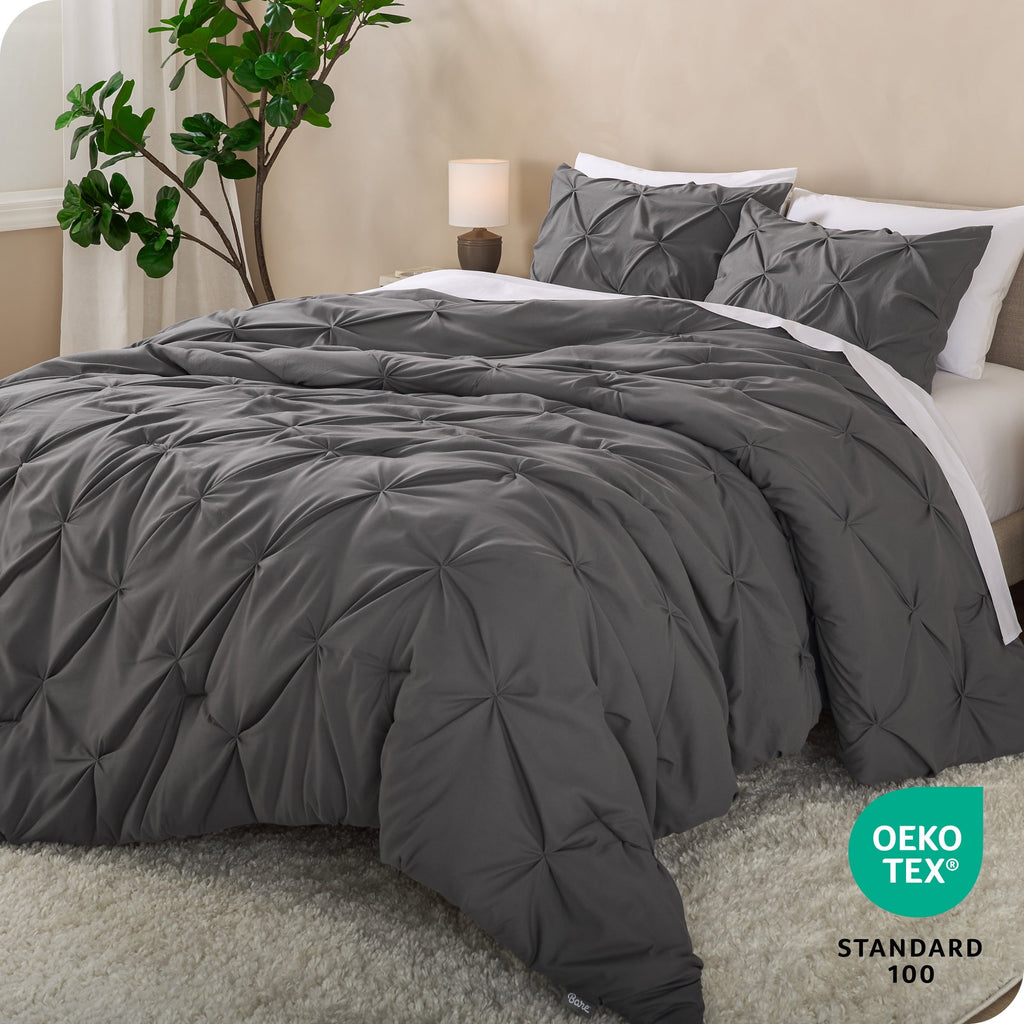Fluffy Down Alternative Pintuck Down Alternative Comforter Set - 3-Pieces - All Seasons - King, Grey - Cloud-Like Soft Lightweight Bed Comforter Detail