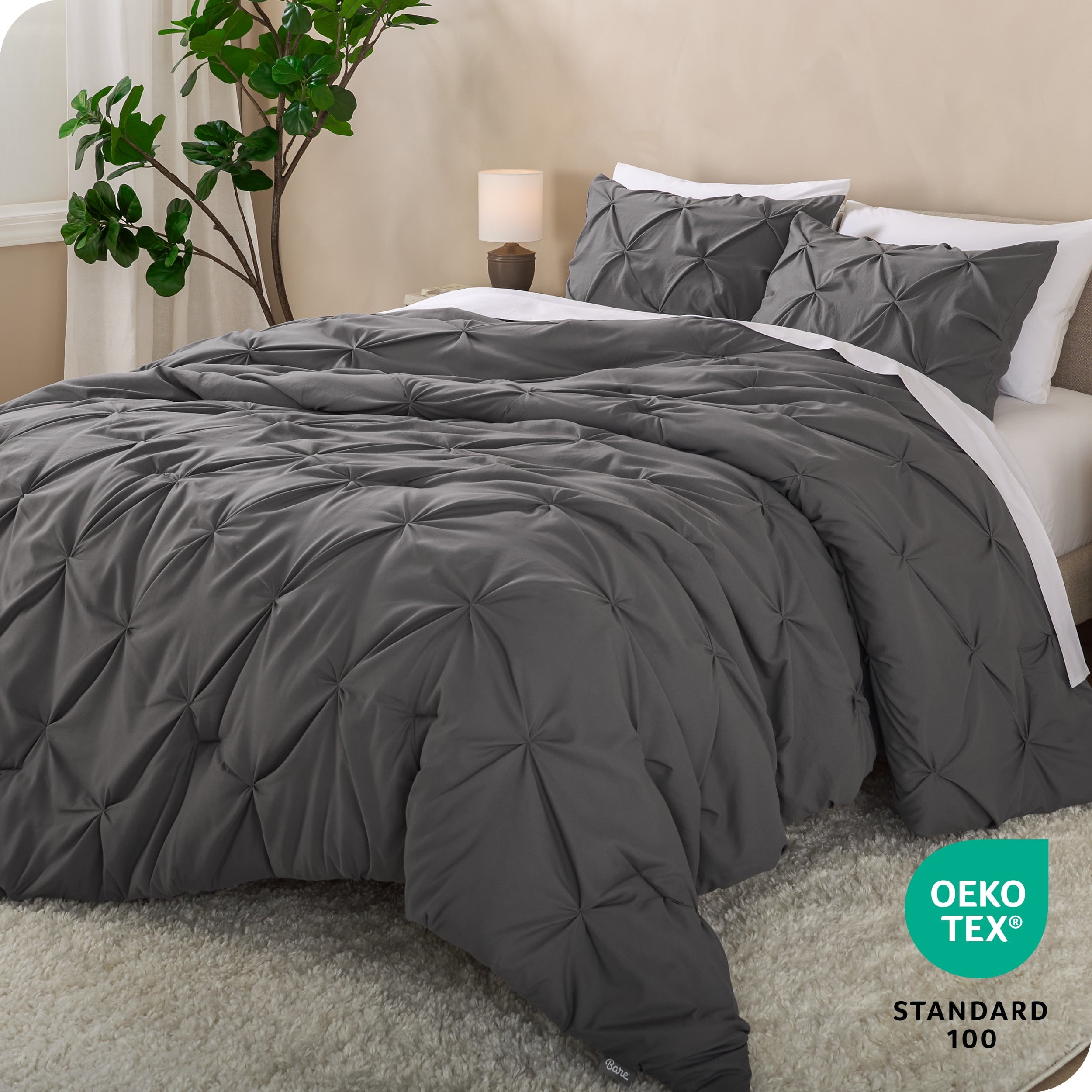 Fluffy Down Alternative Pintuck Down Alternative Comforter Set - 3-Pieces - All Seasons - King, Grey - Cloud-Like Soft Lightweight Bed Comforter Detail