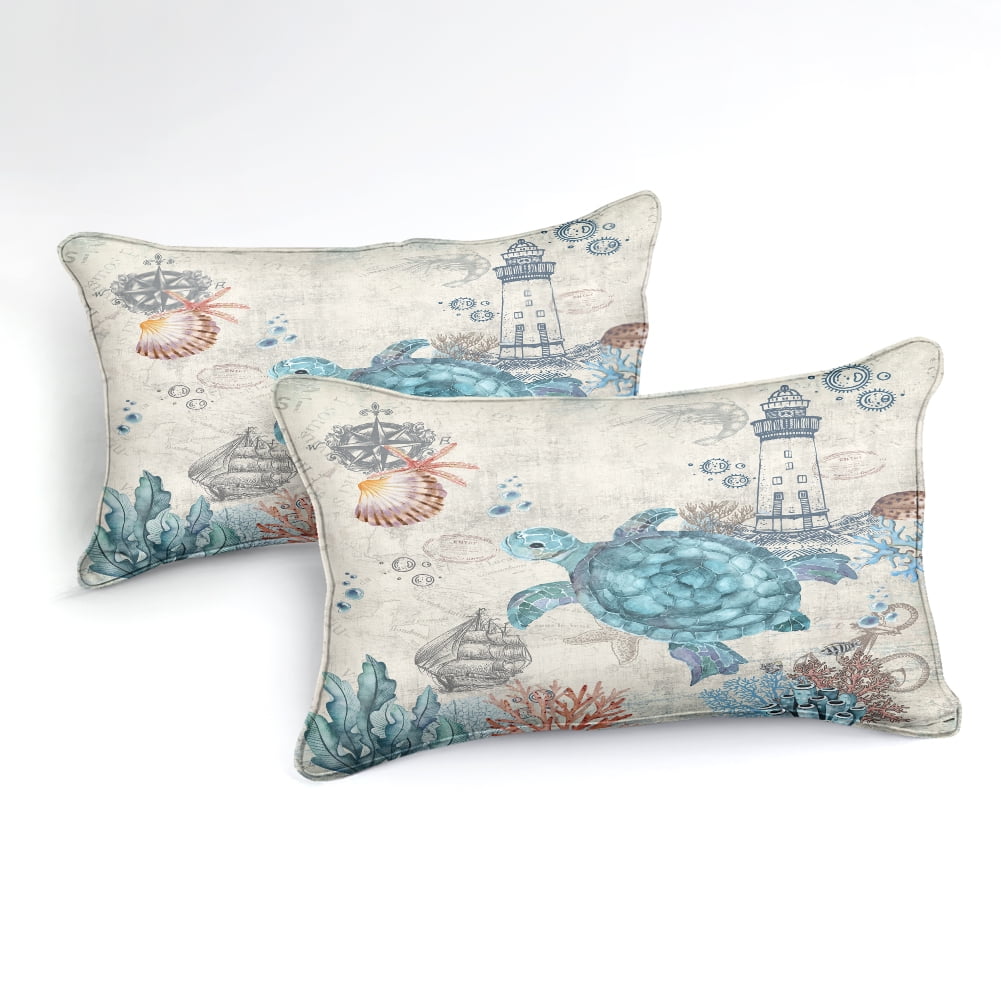 Hypoallergenic Cloud Sea Turtle Comforter Set Queen Ocean Beach Bedding Set Soft and Lightweight Retro Style Design Coastal Bedding Set - Luxurious Quilted Duvet Cover Set Detail