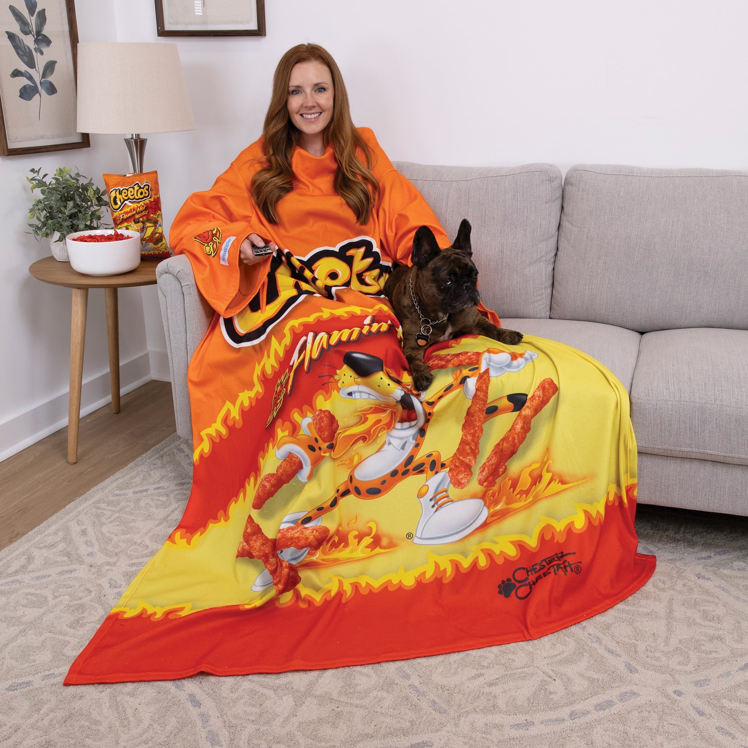 Cozy Fleece Cheetos Flaming Hot Wearable Blanket - Super Soft Reversible Sherpa Flannel Blanket Detail