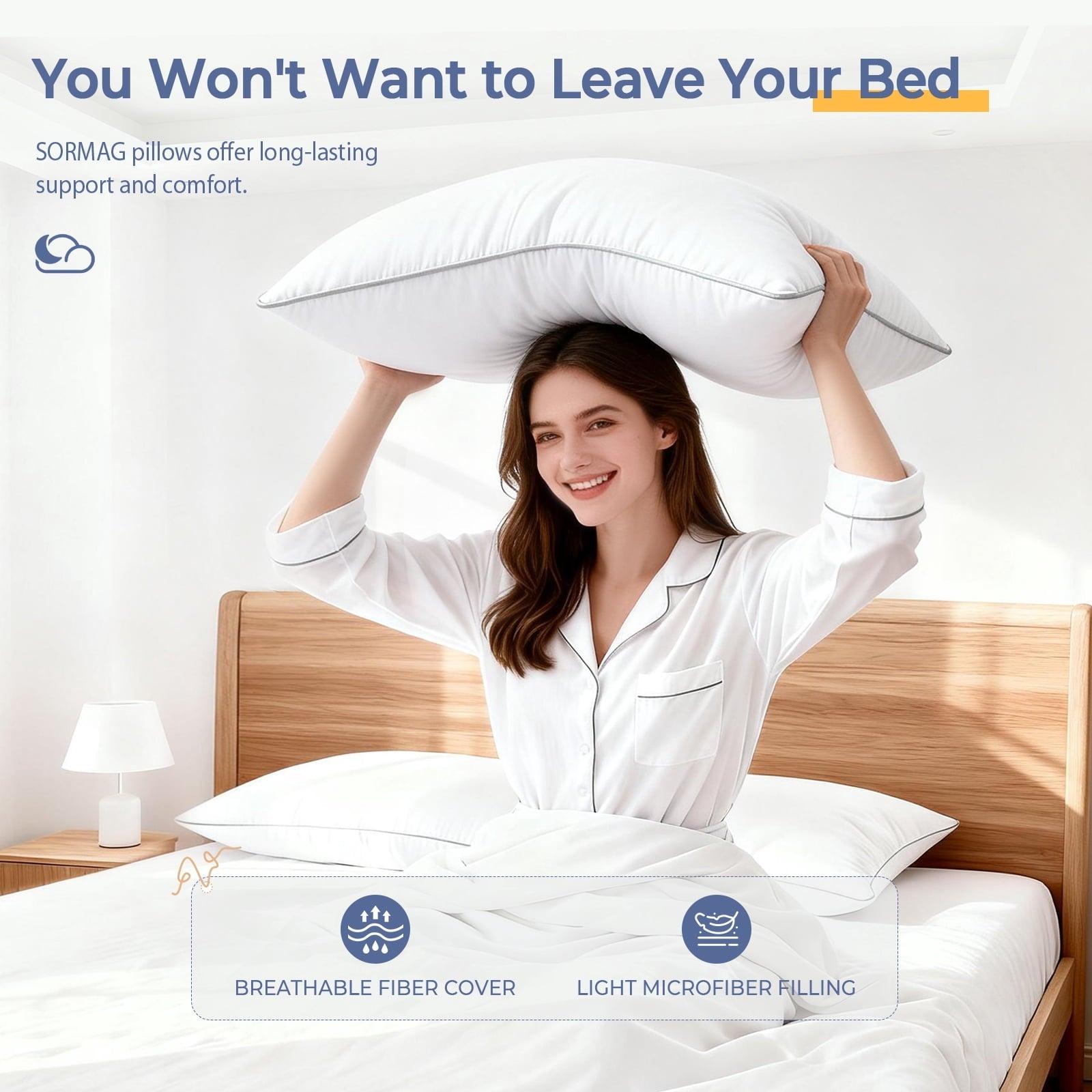 Orthopedic Support Pillows Queen Size Set of 2, Bed Pillows for Side and Back Sleepers, Soft Down Alternative Pillows, Hotel Quality and... - Hotel Quality Plush Sleeping Pillows Detail